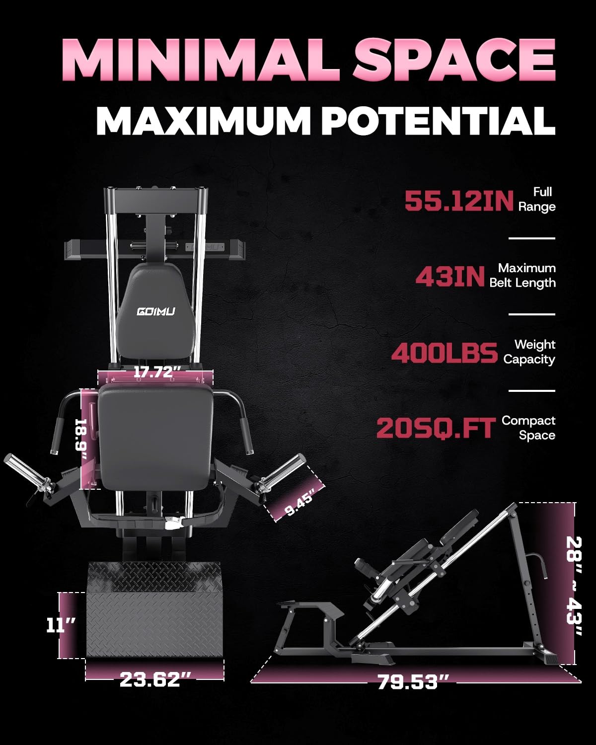 GOIMU LH01 Leg Press and Hip Thrust Machine Combo, 2 in 1 Leg Press Hack Squat Machine & Glute Bridge Machine for Home Gym, Leg Machine with Adjustable Degree, Lower Body Workout Equipment
