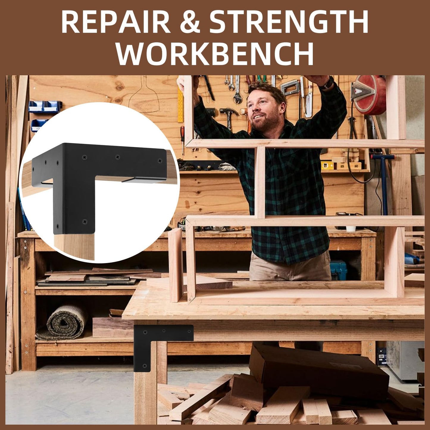 Rasugarlary Work Bench Brackets, 2 x 4 Steel Corner Brackets Right Angle Corner Support Bracket for DIY Shelving Work Table Furniture Repairs (Actual 1.5"x3.5"), 8 Pieces