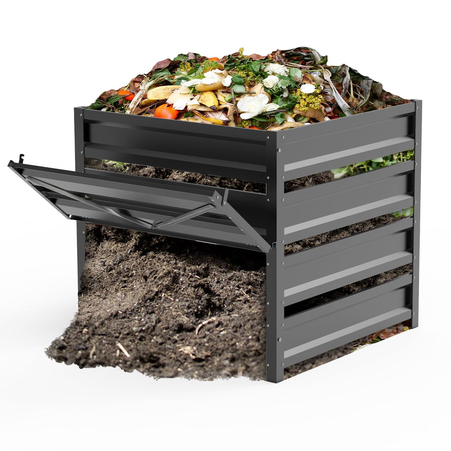 Trellume Compost Bin Outdoor - 285 Gallon Composter with Rust-Proof Coating, Painted Finish, Large Compost Bin for Producing Fertilizer from Kitchen Waste and Fallen Leaves（Metal）