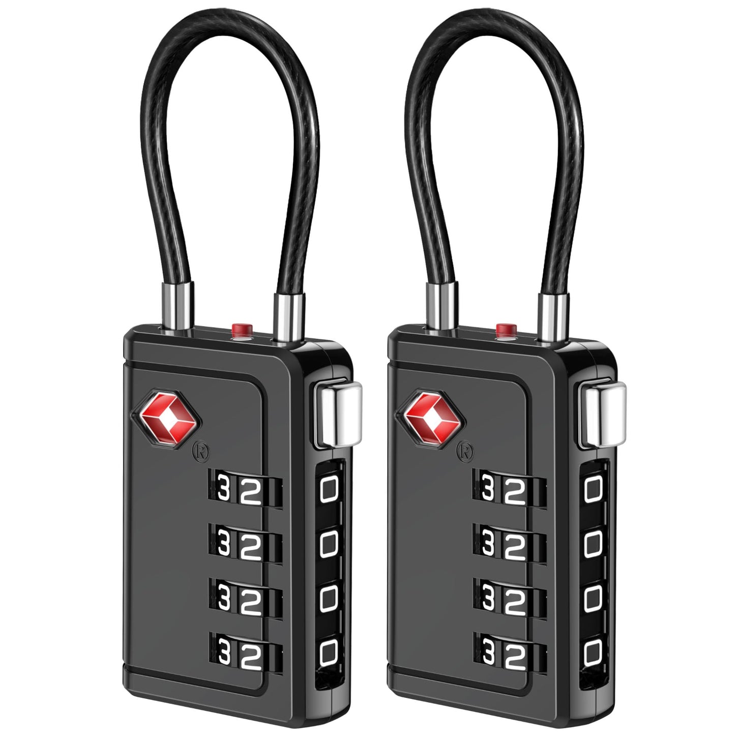 Puroma TSA Approved Luggage Travel Locks with Open Alert Indicator, 4 Digit Combination Resettable Code Zinc Alloy Lock for Suitcase, Backpack, Bag, Toolbox, Locker (2 Pack, Black)