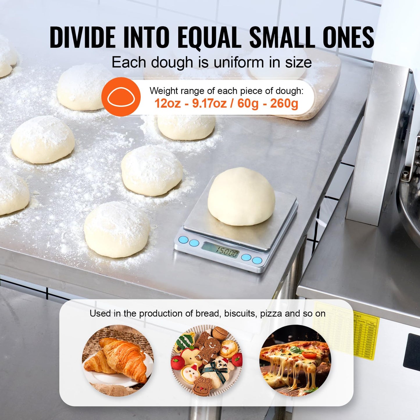 VEVOR Dough Divider,20PCS Electric Dough Divider Machine,2.12oz-9.17oz Equal Dough Press Dough Cutting with 304 SS Tray and Copper Motor Divider for Bakery,Restaurant,Commercial Food Preparation