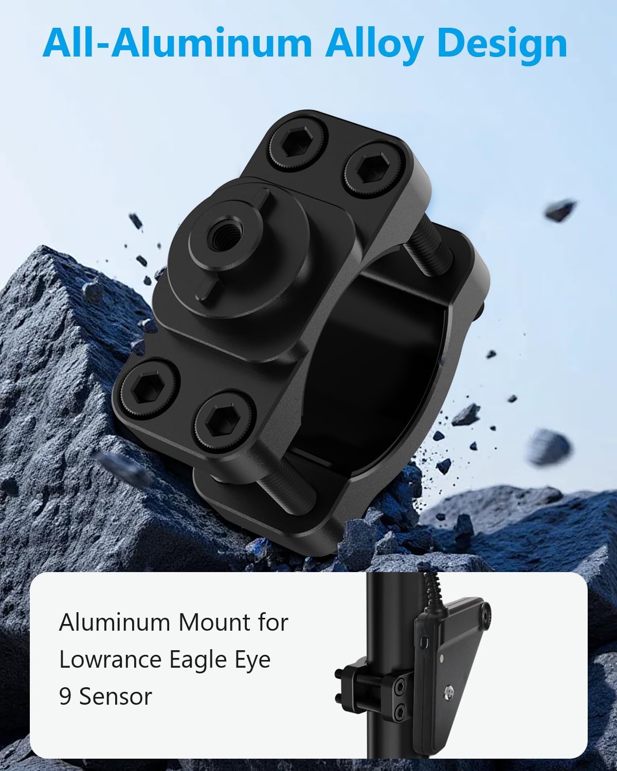 JISHAHS 9 Aluminum Mount for Lowrance Eagle Eye Sensor - Compatible with Various Rod, Easy Installation - Aluminum