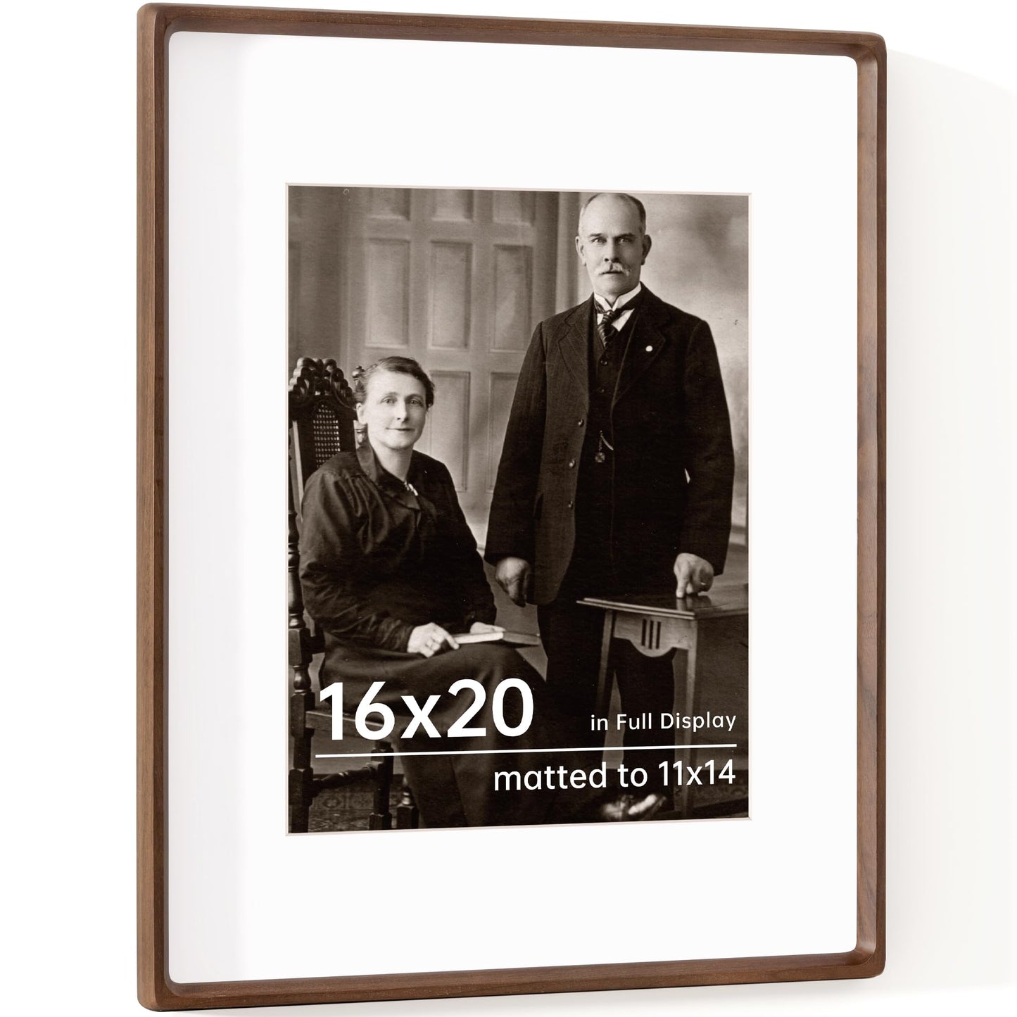 Dreamland 16x20 Picture Frame, USA-Sourced Walnut Wood Photo Frames with HD Tempered Glass, 16 x 20 Wooden Frame Matted to 11 x 14, 16x20 Frames Handcrafted Rounded Corner for Tabletop or Wall Display