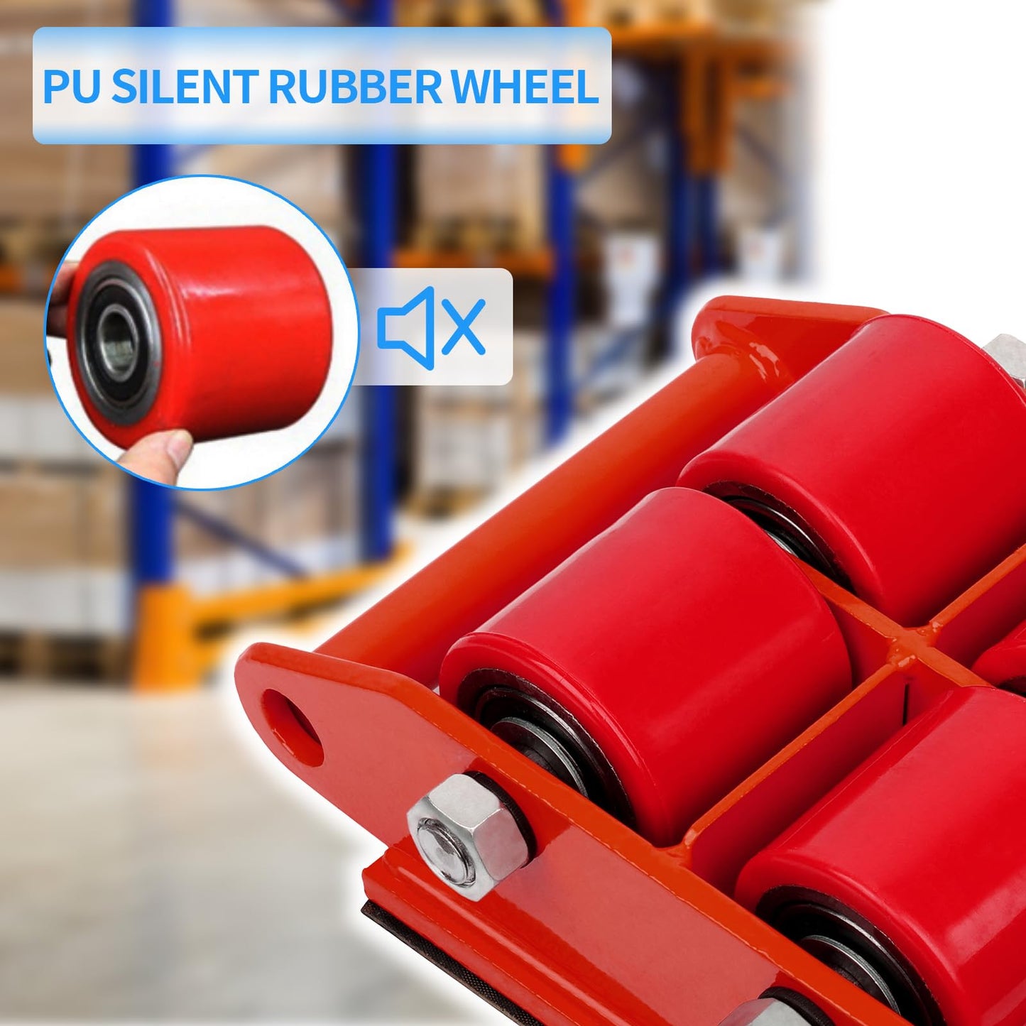 FAHKNS Machinery Mover 6T 13200LB Capacity Machinery Skate 4 Wheels Dolly Skate Roller with 360 Degree Rotation Cap for Warehouse Workshop Factory, Red