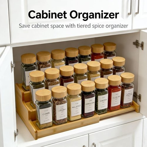 JinDoWin Spice Rack Organizer For Cabinet, Spice Organization For Cabinet, Spice Rack For Countertop,15.7 Inch Adjustable Seasoning Organizer Spice Organizer (2 Pack, Medium)