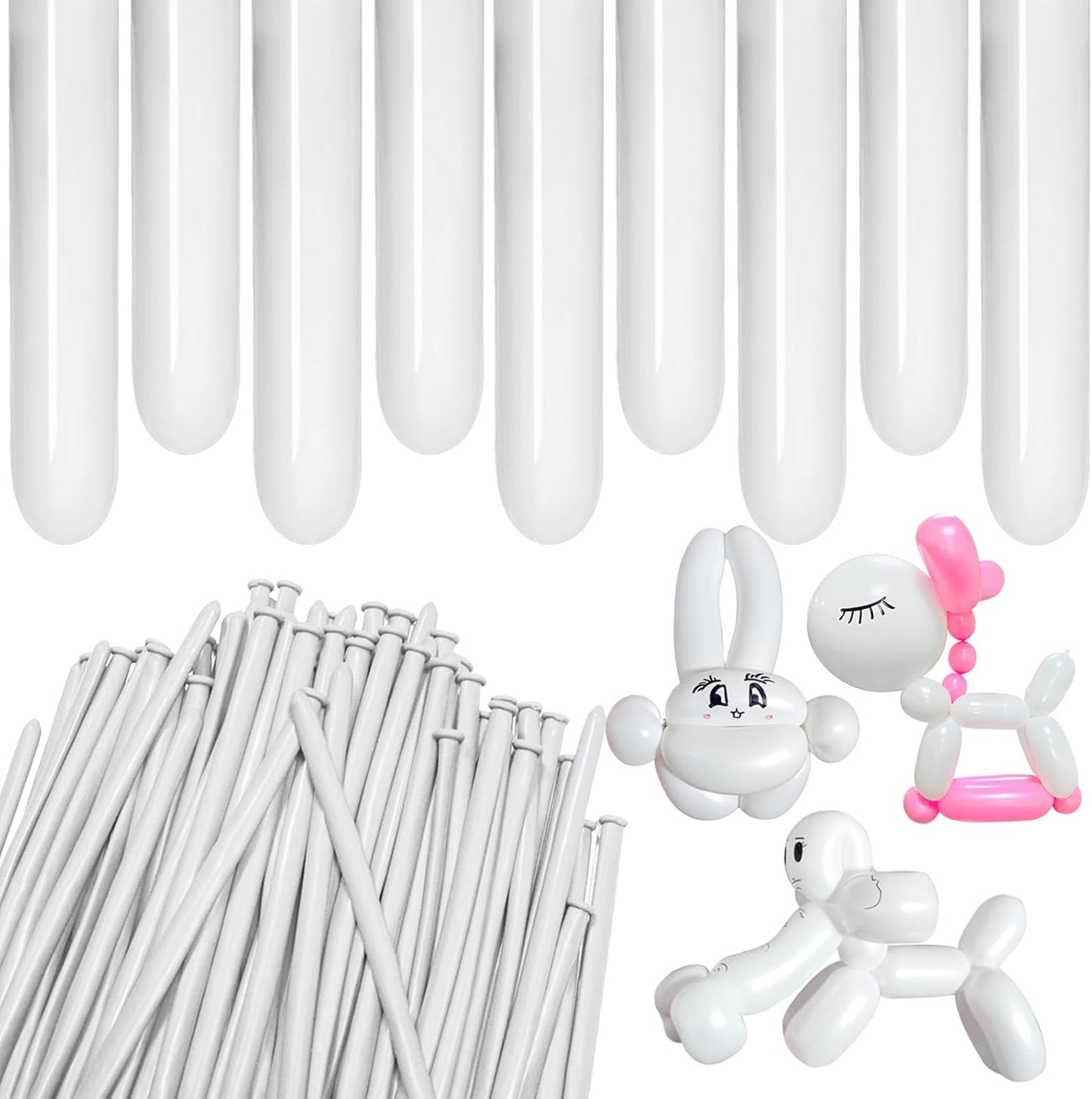 White 260 Balloons by [Brand Name] - Thick Latex for Twisting & Arch Tying | 100pcs for Kids' Parties & Weddings