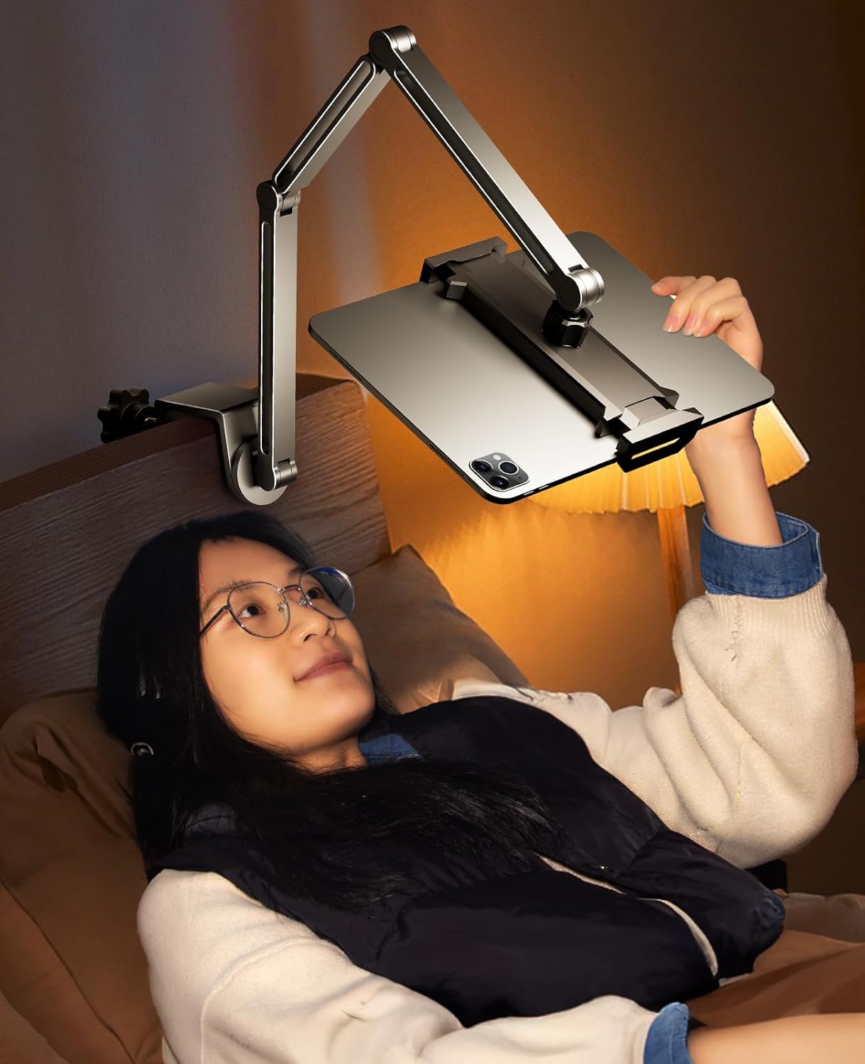 YICOSUN 360 Tablet Arm Mount with Super Grip, Adjustable Foldable Holder & Heavy Duty Aluminum Rotating Clamp for iPad
