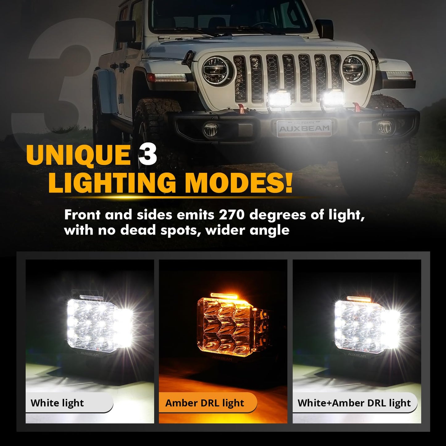 Auxbeam 5" 168W LED Cube Pods Offroad Driving Light with Amber Covers, 16440LM Bright Square Offroad Lights with Side Shooter 270° Combo Beam Ditch Light, DRL for Jeep ATV Wrangler Ford Truck Pickup
