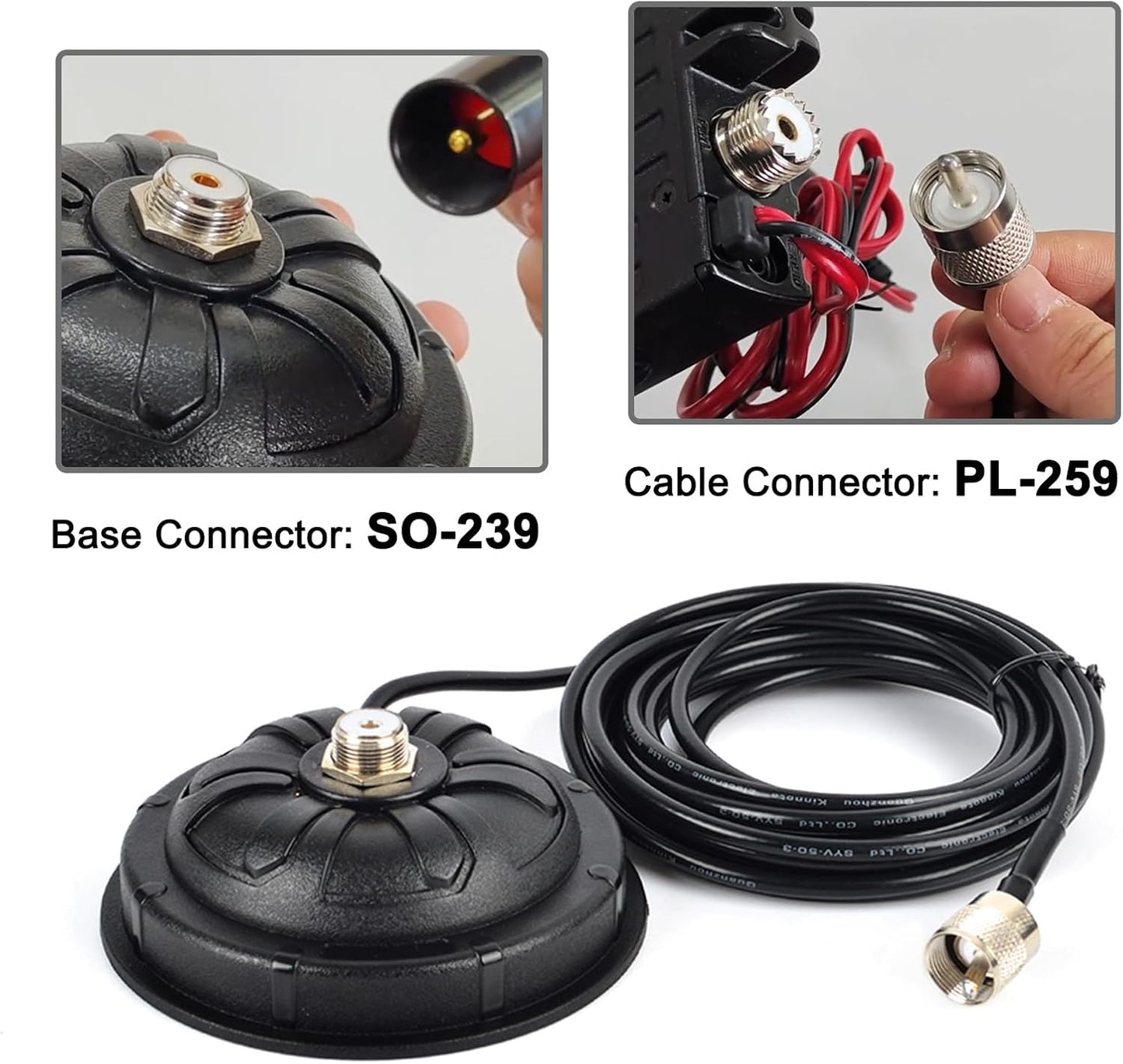 YNIBST 4.5 Inch SO239 Mount,16.4 ft.RG-58 PL-259,for Mobile Magnetic Antenna Cable with HF VHF UHF Mobile Ham Radio