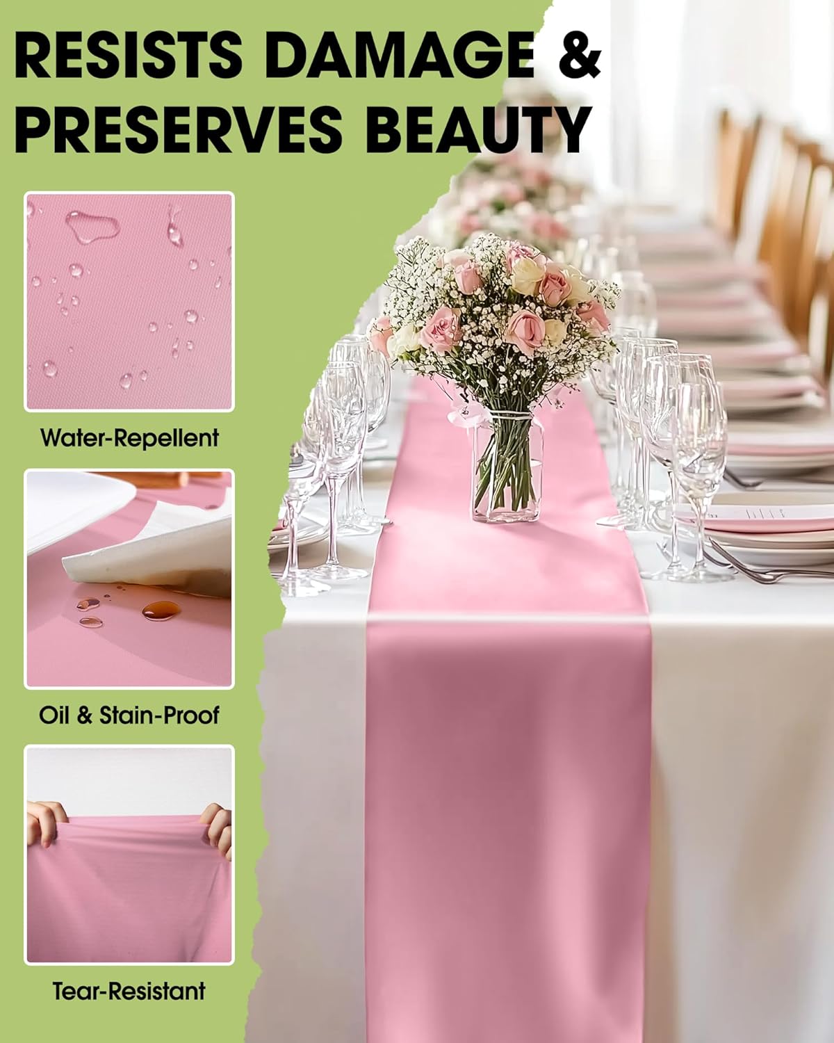 Pureegg Disposable Table Set - 10 Pack White & Pink Tablecloths (54''x108'') & Runners (14''x108'') - Leakproof & Stain-Resistant for Events