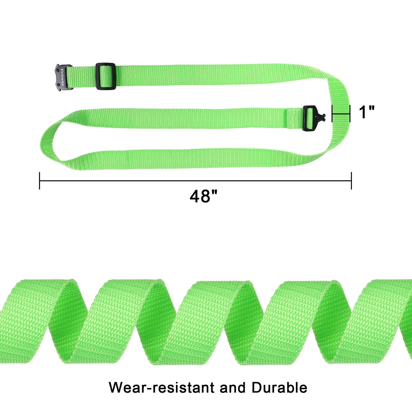 Vividwise Utility Straps with Metal Quick Release Buckle, Adjustable Nylon Belt Backpack Accessories Sleeping Bag Strap for Hiking, Travel, Outdoor Sports (Green-Metal Buckle, 1" W-48 L)
