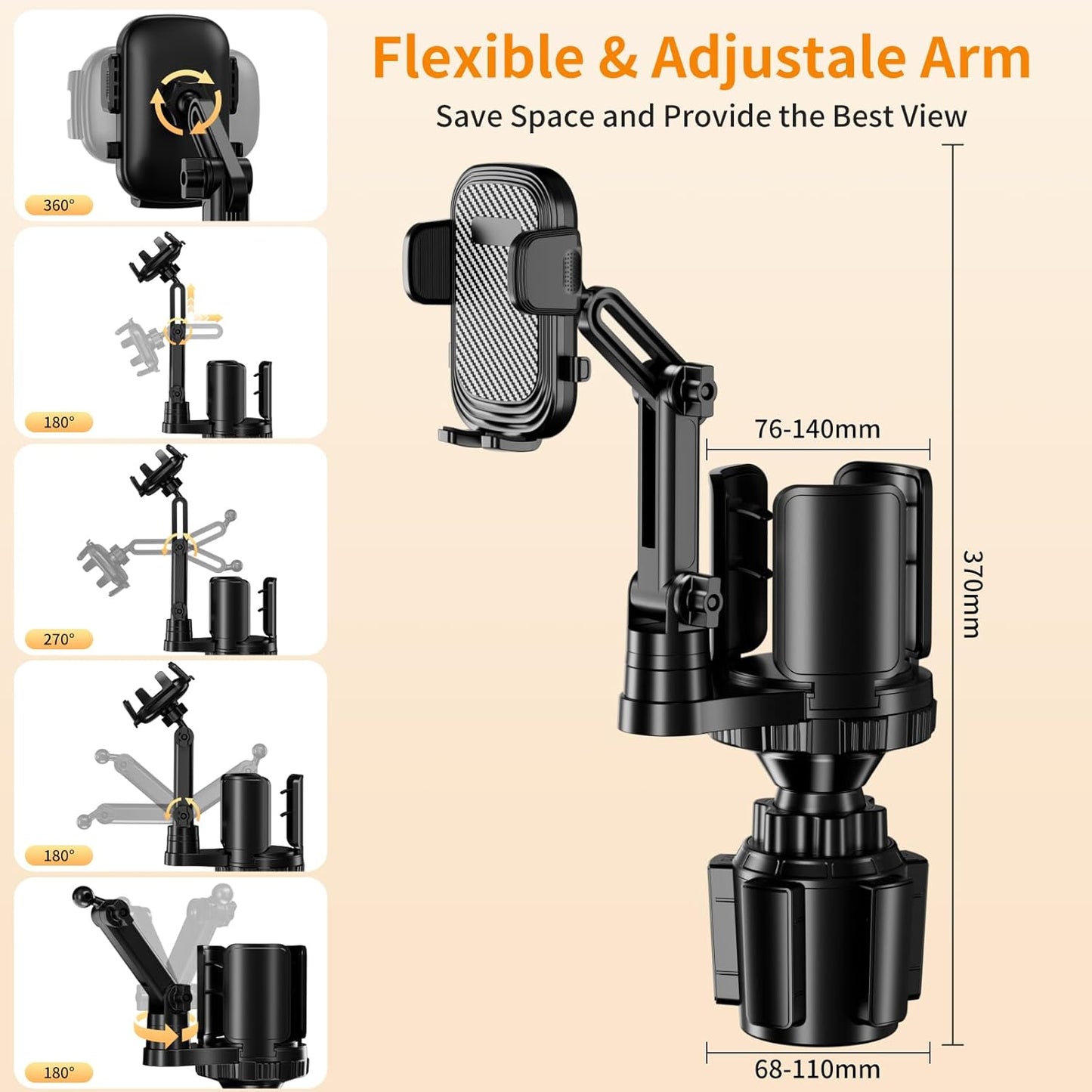 bokilino 2 1 360Rotation 4-7 5.31'' Phone Holders for Your Car, in Cup Holder Phone Mount with Expander, Secure Hold