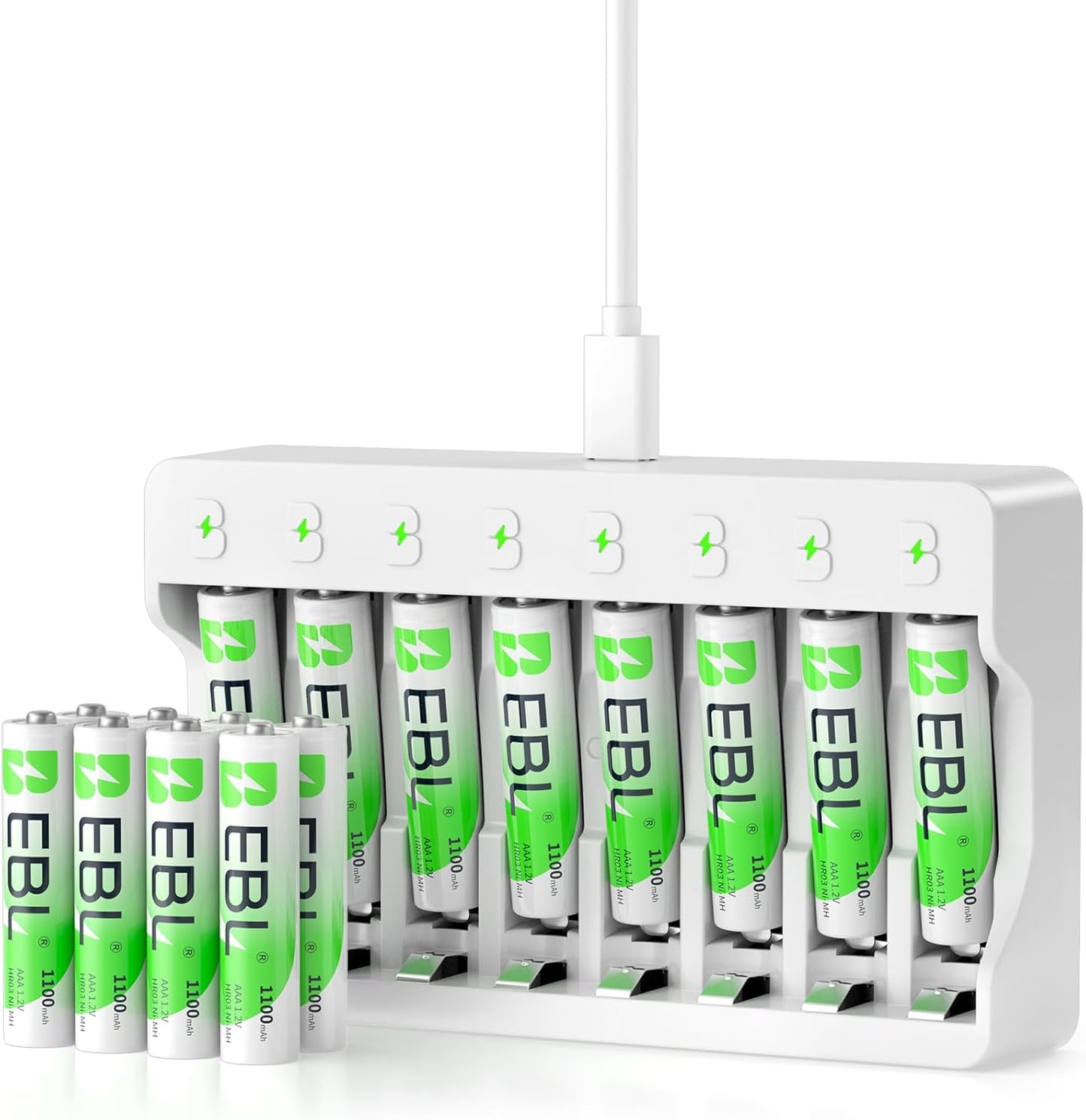EBL 1100mAh 1.2V, 1200x (16 Pack) Rechargeable AAA Batteries with Camcorder Battery Charger, NiMH, Recharge up