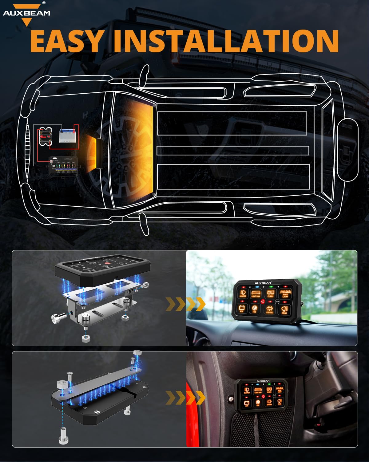 Auxbeam Switch Panel RGB 5 Inch Large 8 Gang Switch Panel RA80 XL Toggle Momentary Pulsed 12V Switch Panel for Car Truck SUV RV Camper Van Offroad Accessories 3 Years Warranty