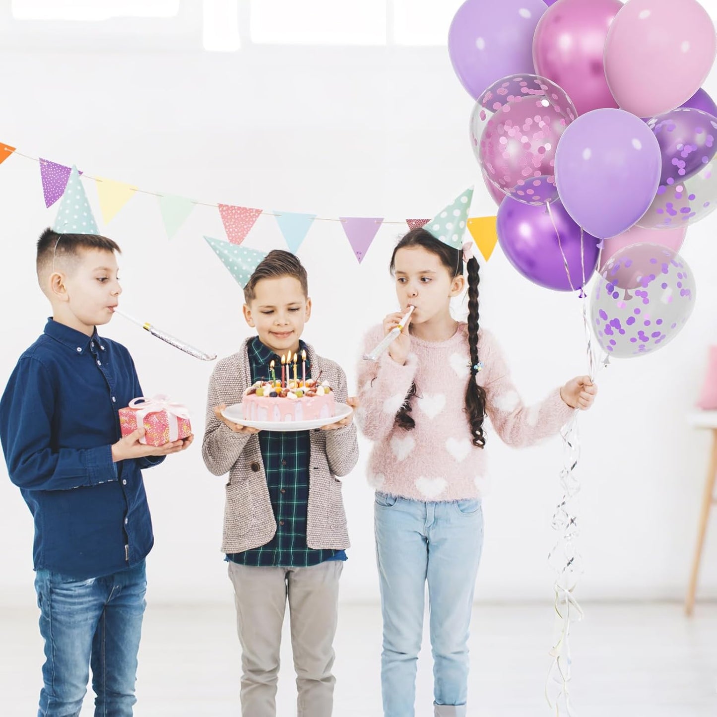 Skiennix 68Pcs Pink & Purple Balloons - 12 Inch Metallic Latex & Confetti Balloons for Parties