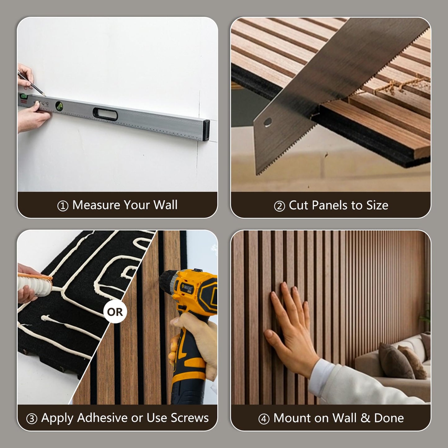 ZThrgran 6-Piece Wood Slat Acoustic Wall Panels, 94.5"x7.9" 3D Textured Accent Strips for Room Decor and Noise Reduction, Walnut