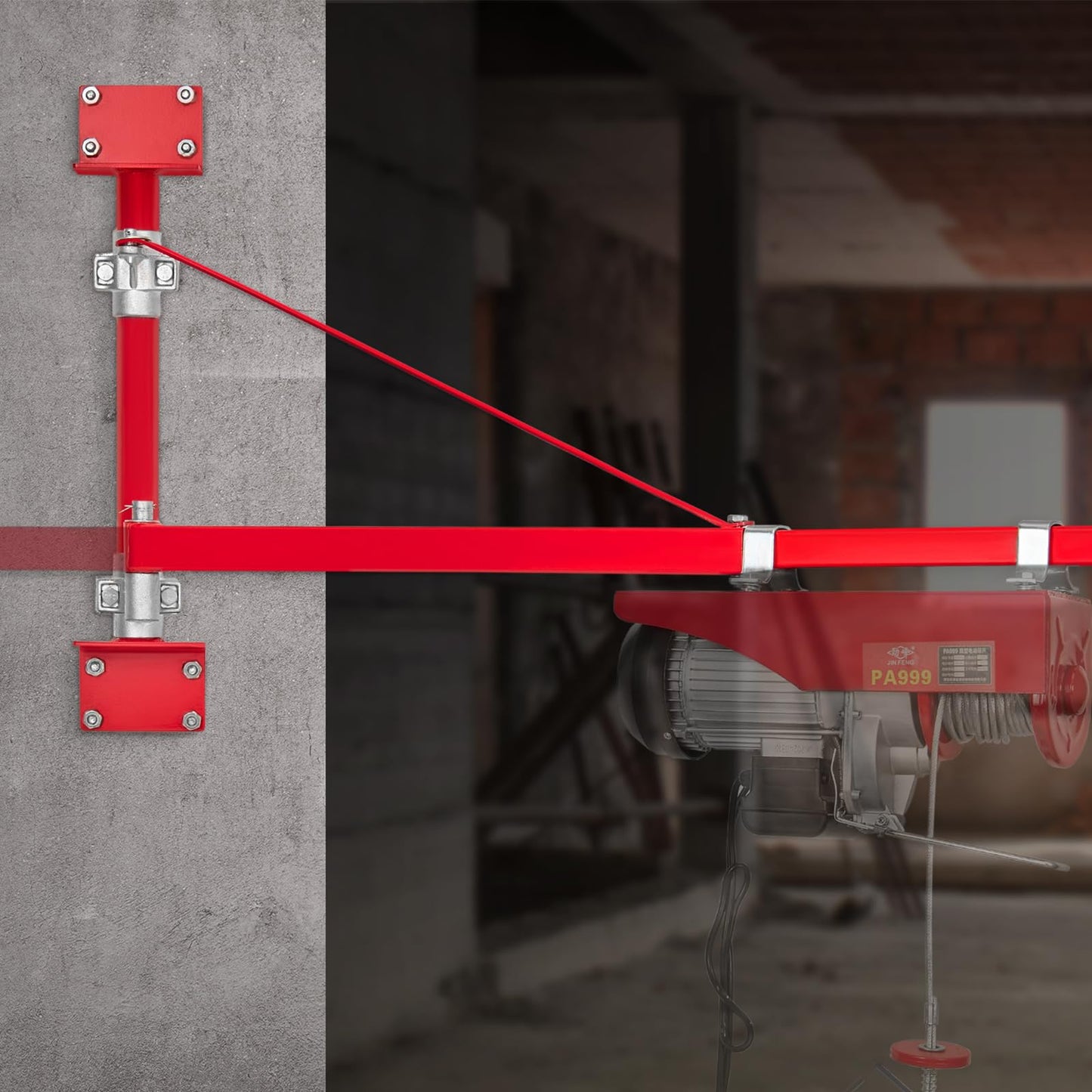 VEVOR Wall Mount Jib Crane, 1320 lbs Max Load Capacity Electric Scaffolding Lift, Electric Hoist Holder Swing Arm with Pole, Steel Hoist Frame, 180° Swivel Scaffold Lifting Arm for Electric Hoist
