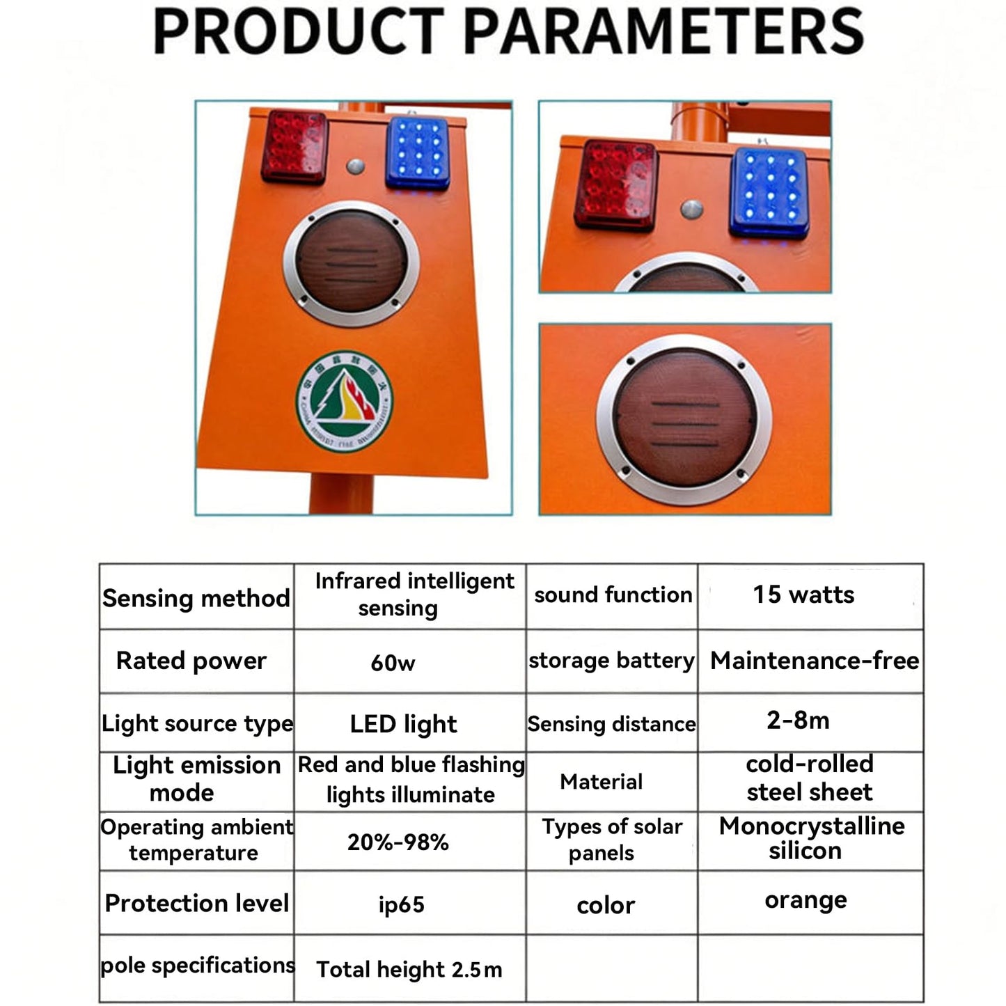 Outdoor Solar Fire Warning Voice Prompt Pole, IP65 Waterproof Solar Powered Forest Fire Prevention Speaker, Infrared Motion Induction Automatic Voice Broadcast Device for Wildfire Safety Monitoring