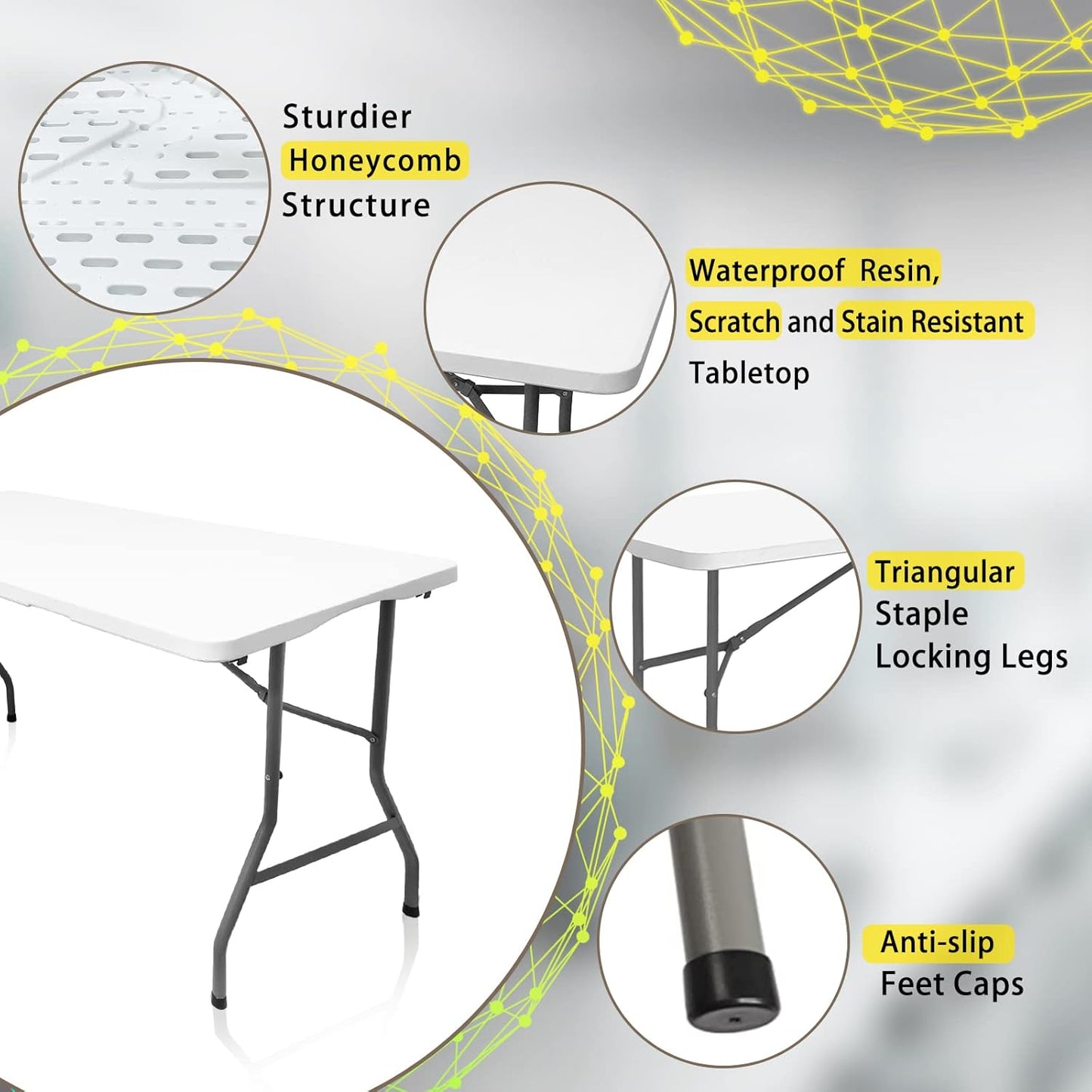 Skiennix 5 FT Plastic Folding Table - Portable Dining & Picnic Table for Small Spaces | Indoor/Outdoor Use