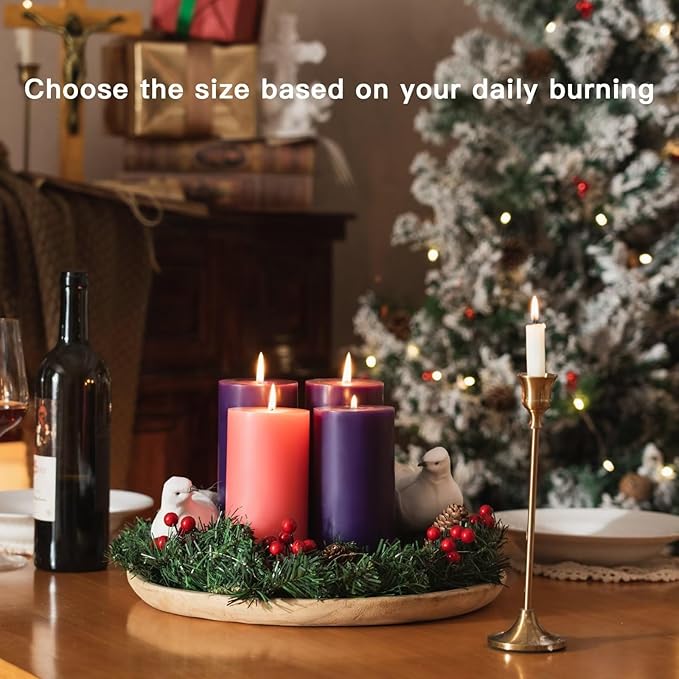MOZEAL 3" x 8" Hand-Poured, Unscented Pillar Candles. Each Offers Approx 150 Hours of Clean, Long-Lasting Burn Time. Dripless Candles Set of 4, Ideal for Advent Wreath
