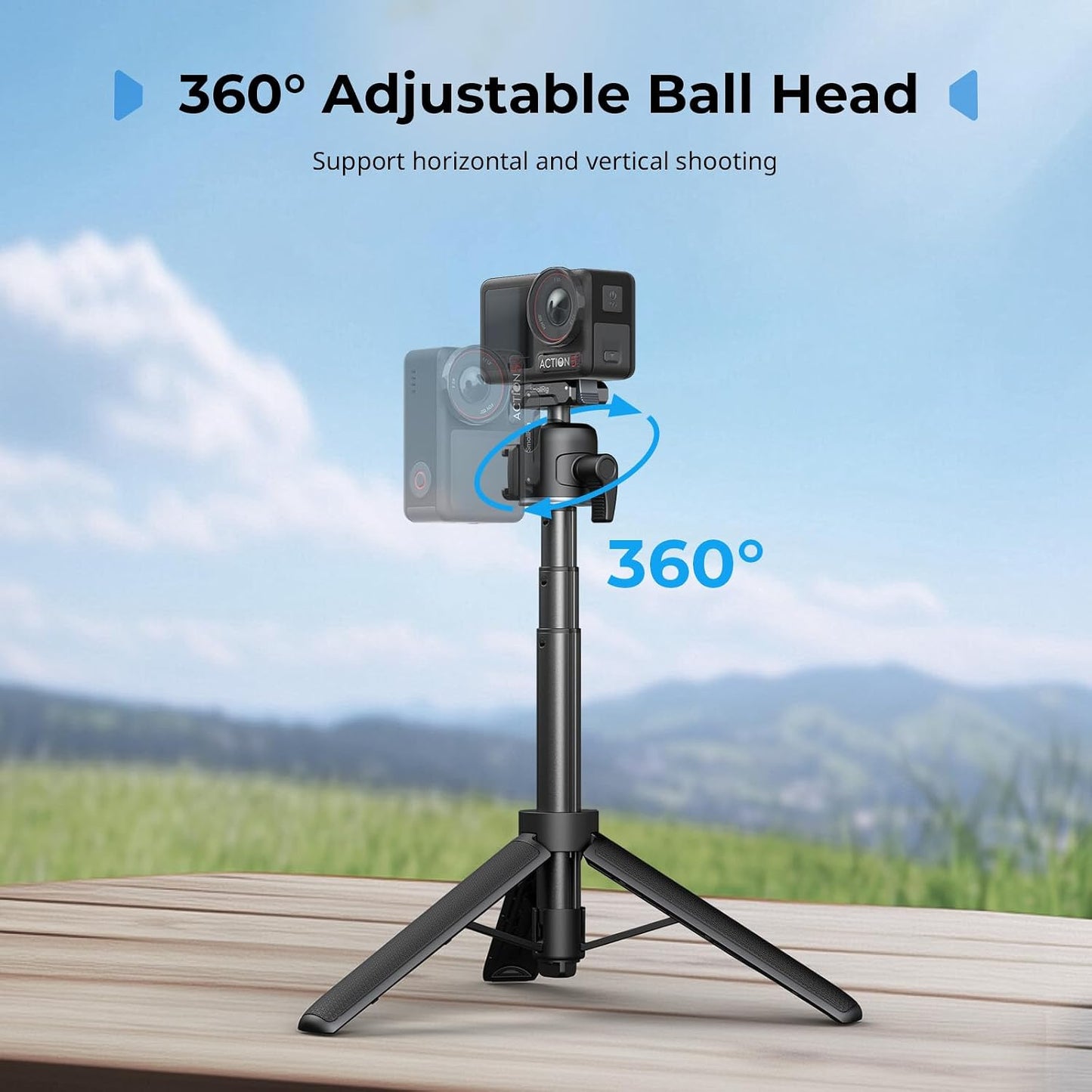 SMALLRIG 7.8-21.6in 360 5 Pro/4, 1/4-20" 13/12/11, 5435 Action Camera Selfie Stick Tripod, Extendable, Ball Head, Cold