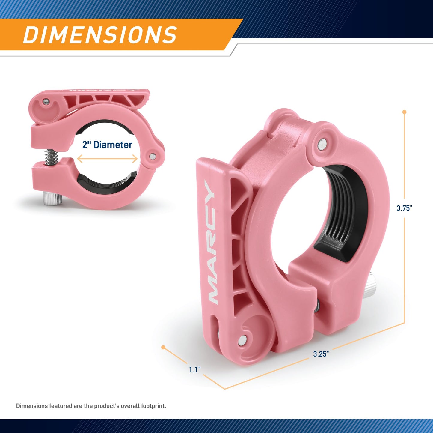 Marcy Adjustable Nylon Resin Olympic (2-inch) Barbell Lock Collar Clips witn Quick Release Latch for Weight Training & Fitness Training, Pink, OBC-10PK