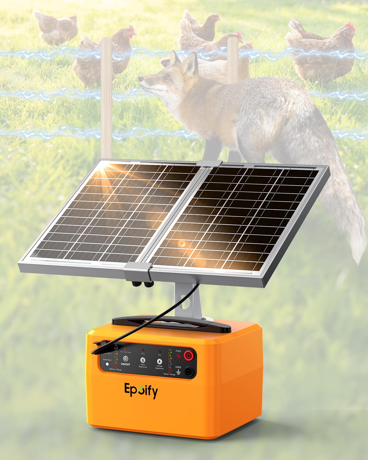 Solar Electric Fence Charger 30 Mile, 0.3-1.5 Joule Adjustable Fence Energizer with 12000mAh Battery&Voltage Display, Solar+AC Powered Electric Fence Charger for Livestock, Deer and Raccoon Control