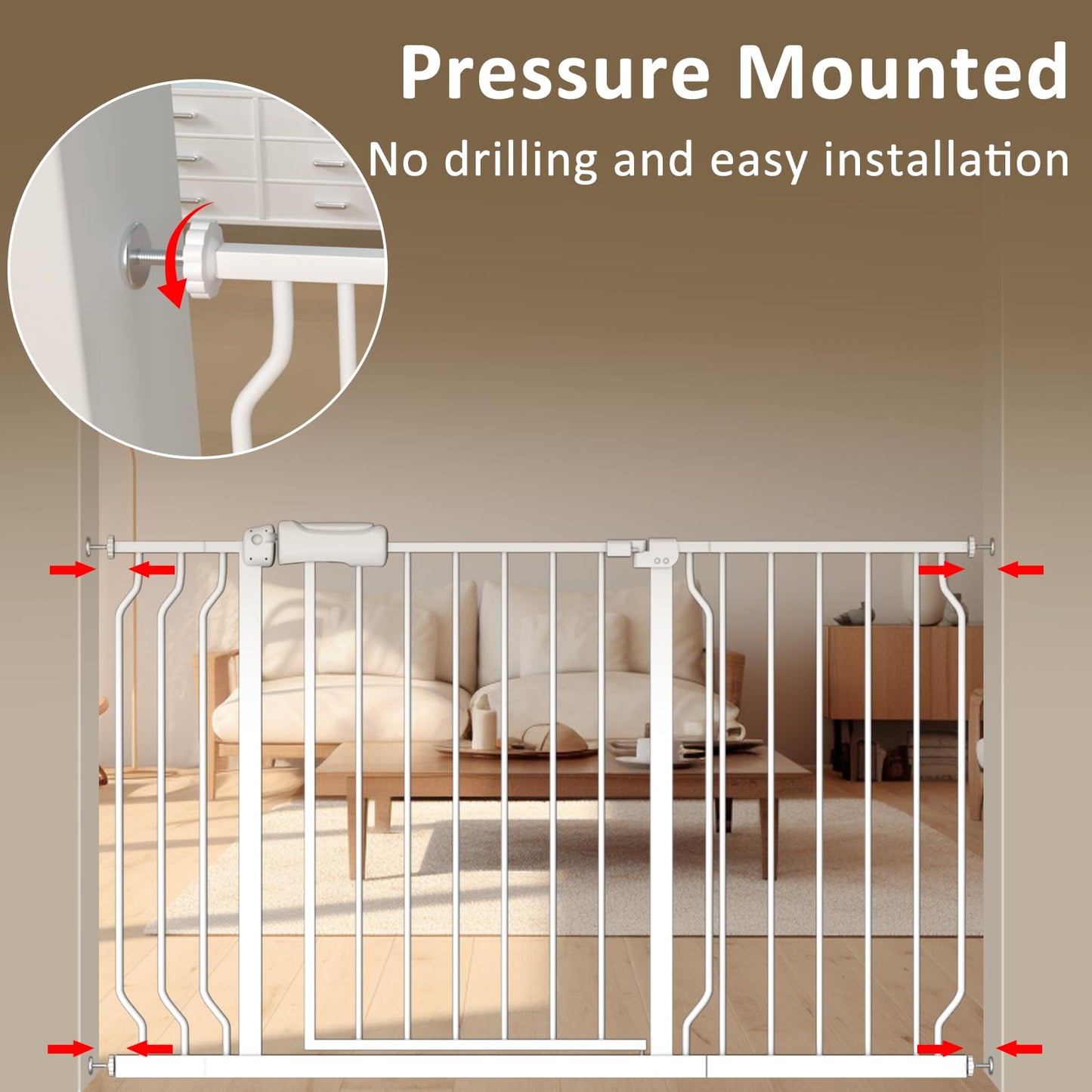 ALLAIBB Extra Wide Pressure Mount Baby Gate Auto Close Metal Child Dog Pet Safety Gates with Walk Through for Stairs,Doorways,Kitchen and Living Room (66.93-71.65"/170-182cm)
