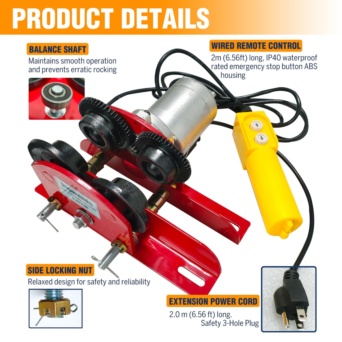 Bigorenda 1100LB Electric Trolley for Power Hoist,2.68-4.33" Adjustable Beam Flange Width for Straight Curved I Beam Trolley,for PA200-PA500 Hoists Push Geared Overhead Heavy Duty Wheel,for Warehouses