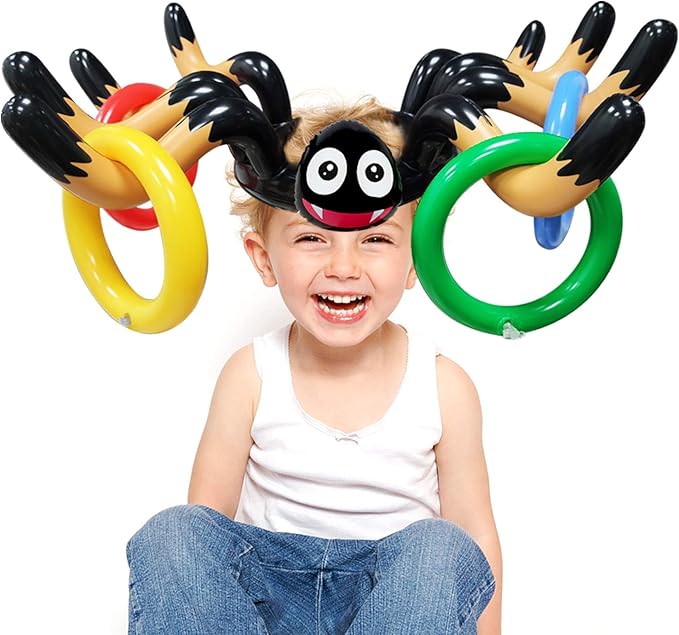 15 Pcs Inflatable Spider Ring Toss Game for Kids Halloween Inflatable Toss Game Party Toys Halloween Games School Carnival Party Supplies Indoor Outdoor Game for Kids Family (3 Spider, 12 Rings)