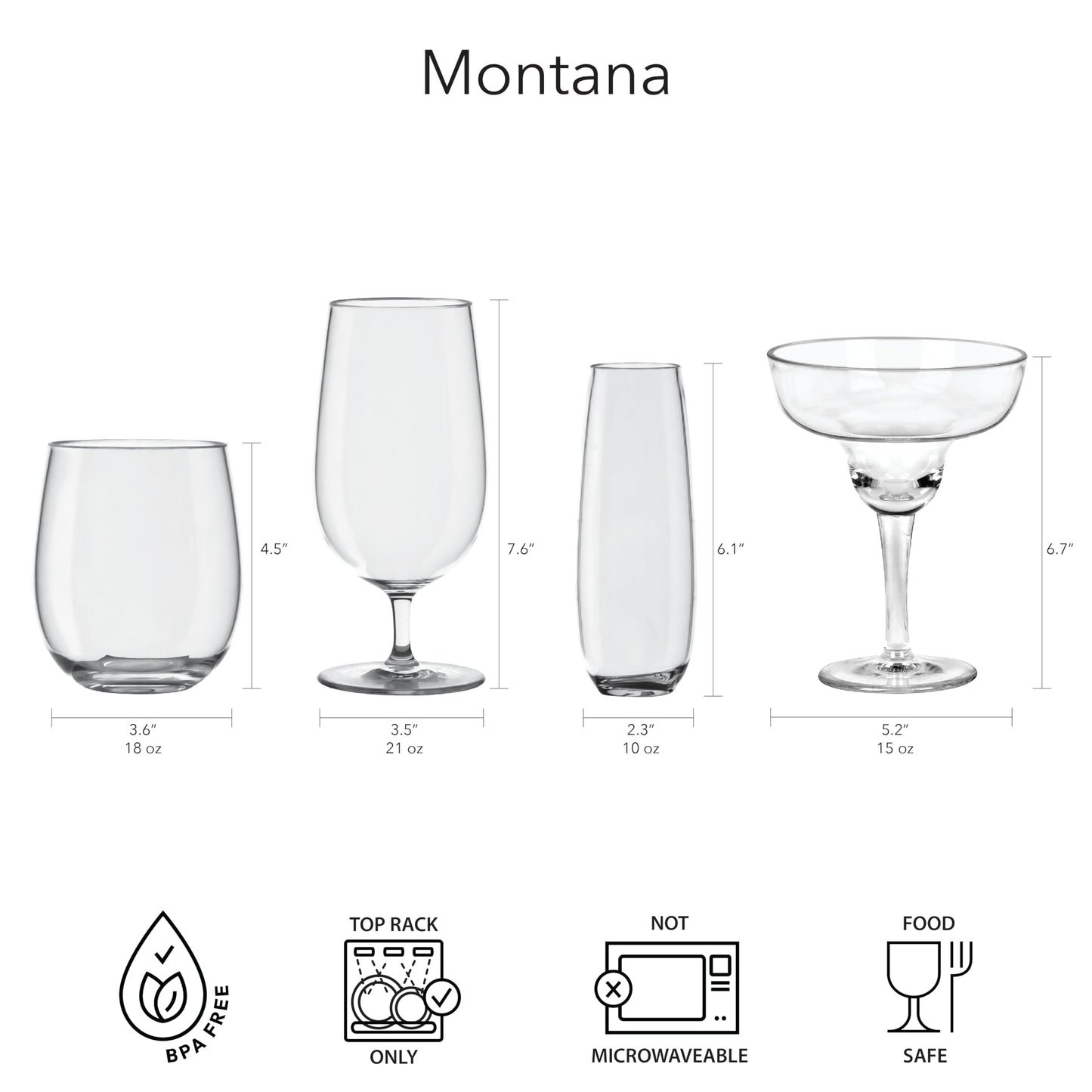 TarHong Montana Stemless Glass, 18 oz., Premium Acrylic Drinkware, Set of 6