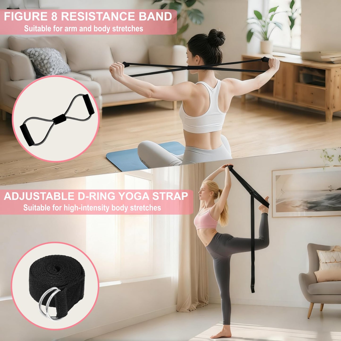 Nuplot Pilates Equipment, Pilates Kit for Home Workouts, Pilates Essentials Kit for Women, Home Pilates Kit with Pilates Ring and Ball Set, Booty Bands, Figure 8 Resistance Band, Yoga Band (Black)