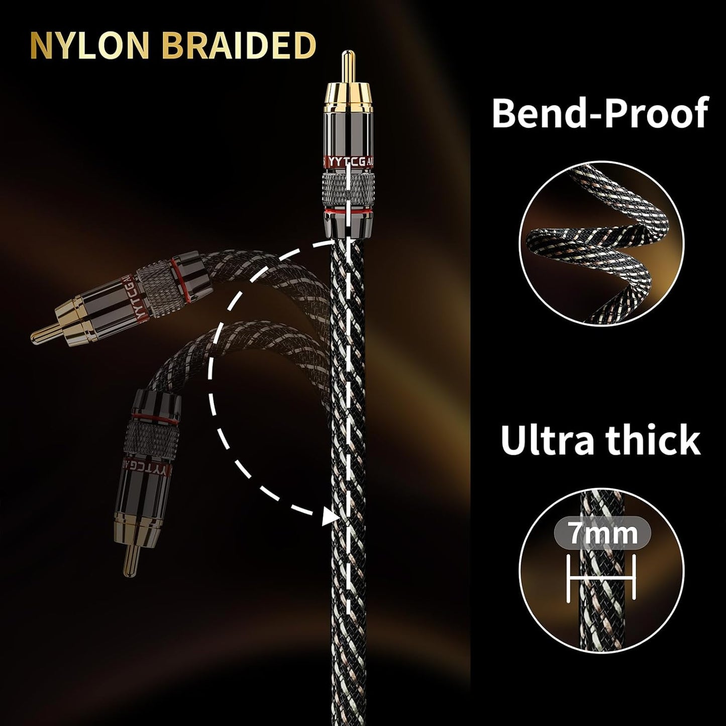 4.92ft 2RCA Male,15 AWG,4N Core,24K Player,Turntable(4.92ft/1.5m) Audiophile HiFi Audio RCA Cables - Male to OFC