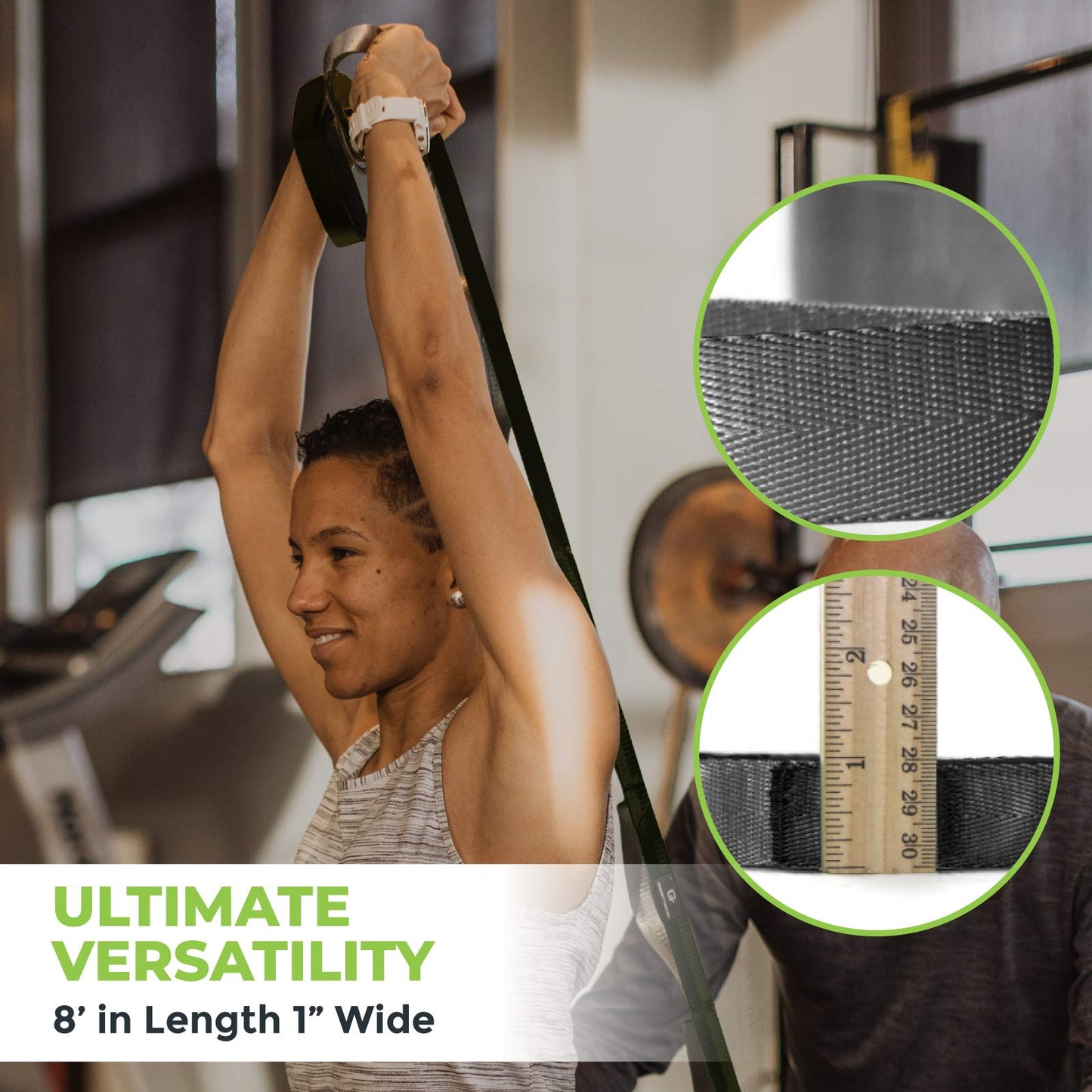 Gradient Fitness Stretching Strap for Physical Therapy, 12 Multi-Loop Stretch Strap 1" W x 8' L, Neoprene Handles, Physical Therapy Equipment, Yoga Straps for Stretching, Leg Stretcher (Black)