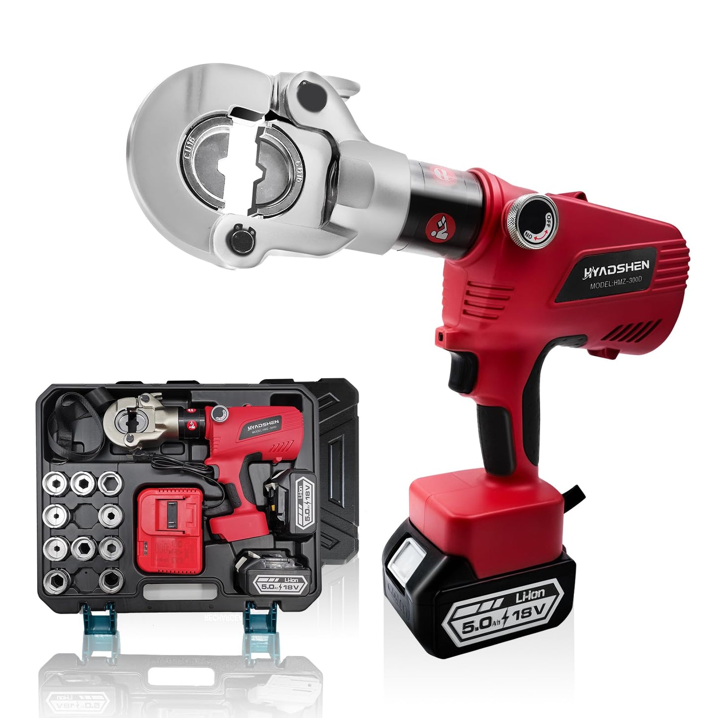 Electric Hydraulic Cable Lug Crimper Pliers Rechargeable Crimping Tool 6 Ton Electrical Terminal Cable Wire Fiber Crimper Kit,Industrial portable electric hydraulic Cable Lug crimper with 11 Dies