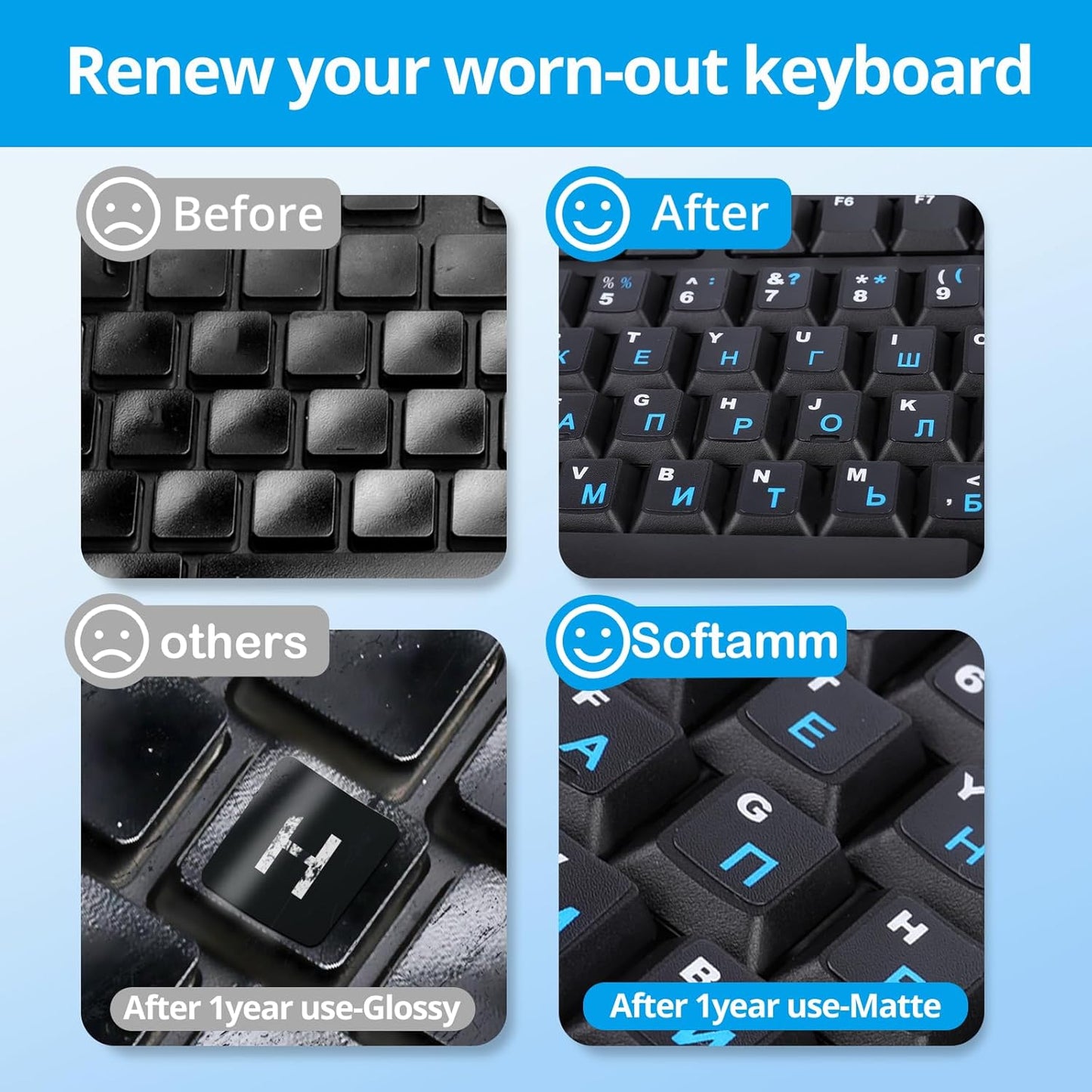 Softamm [5 1], Russian Keyboard Stickers in Cyrillic Keyboard Letters Replacement Sticker with Black Background
