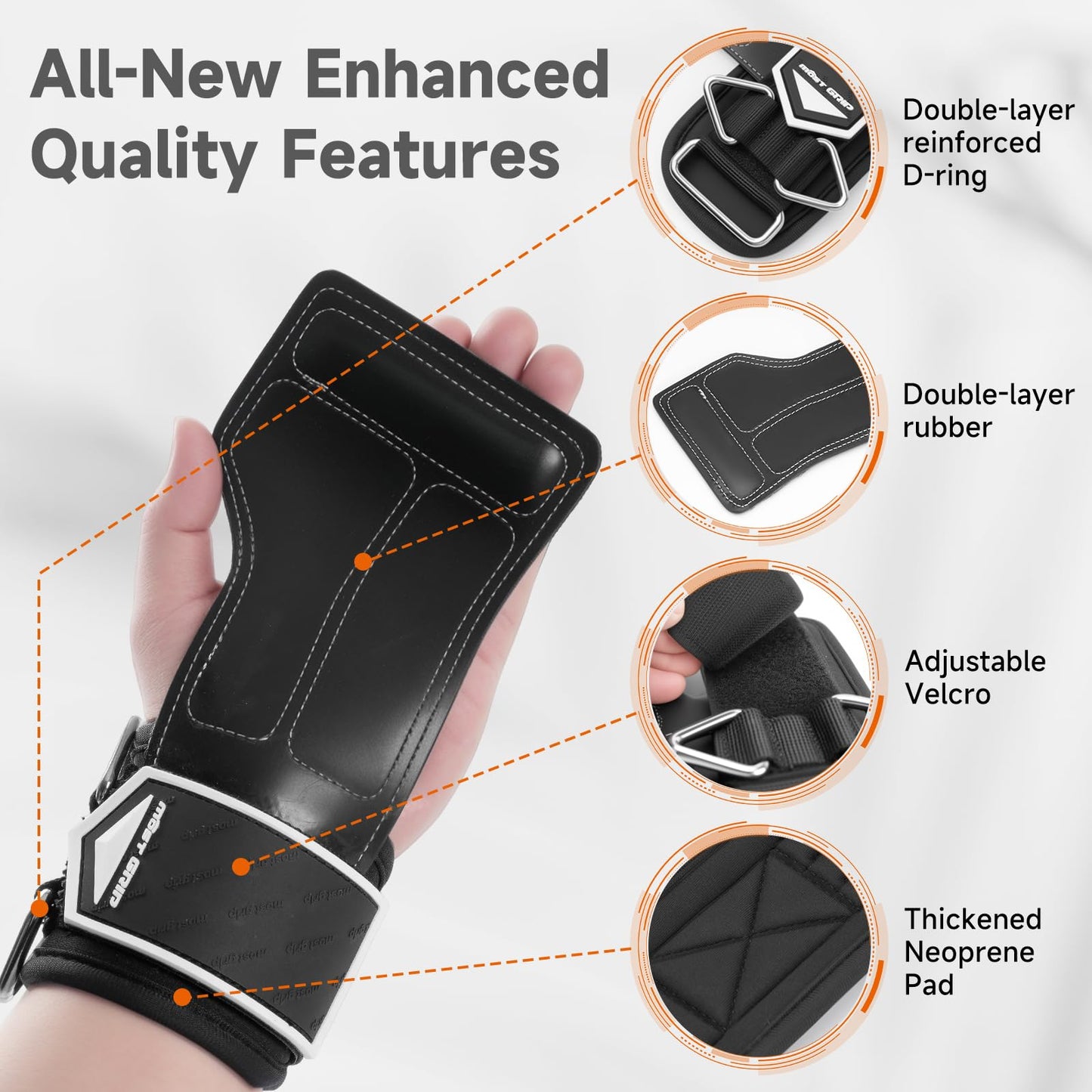MOST GRIP Non-Slip Gym Wrist Sraps for Weightlifting, Double Rubber Weight Lifting Straps with D Rings for Cable Machine Workout, Wrist Wraps with Cushion Wrist Loop for Men Women Deadlift
