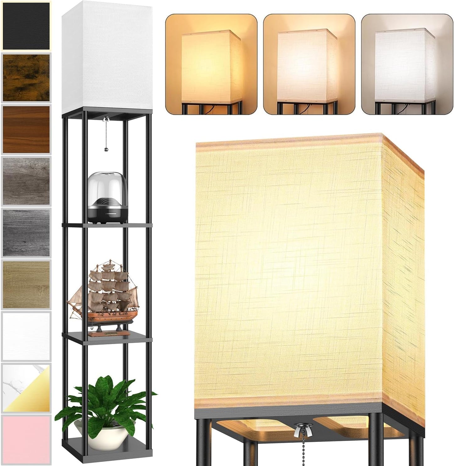 Skiennix Floor Lamp - Stylish Corner Display with 3 CCT LED Bulb & White Linen Shade | Versatile Organizer for Living Room & Bedroom