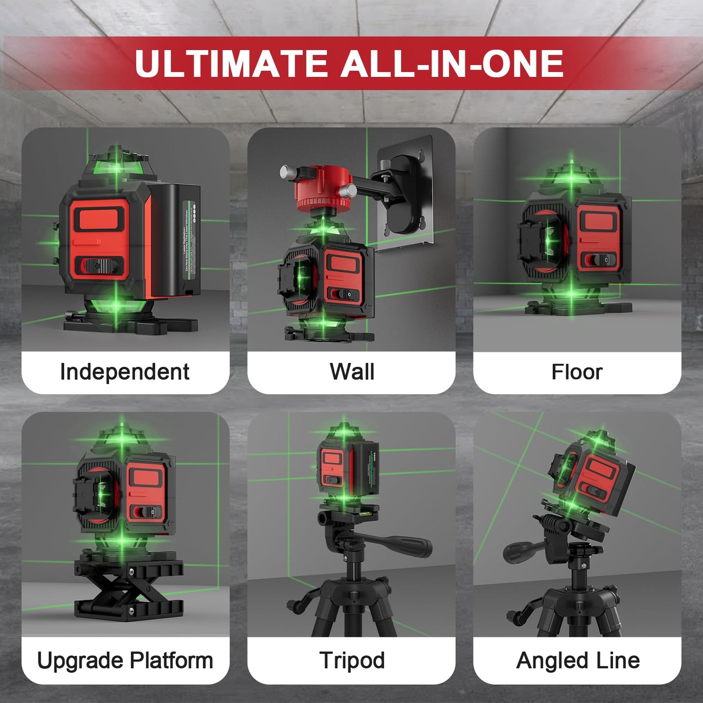Laser Level, 4D 16 Lines 4x360°Self-Leveling Green Beam with Tripod & Remote, Cross Line Construction Tool for Flooring, Renovation and Home Projects