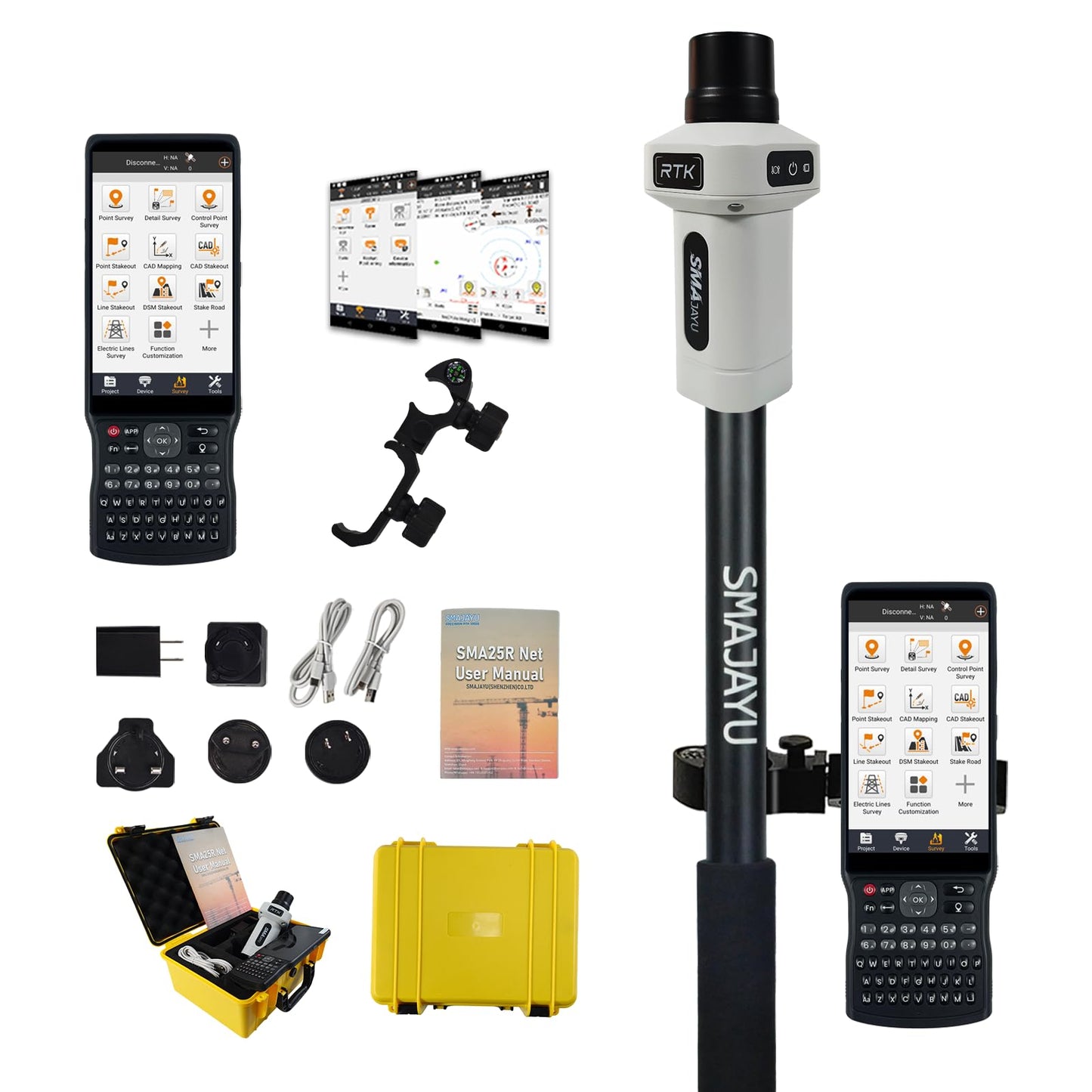 SMA25R Net GNSS RTK Survey System Handheld High Precision Positioning Receiver with Collector, CORS Connection, 10cm Accuracy by PPP, Tilt Compensation, for Land Surveying, Construction