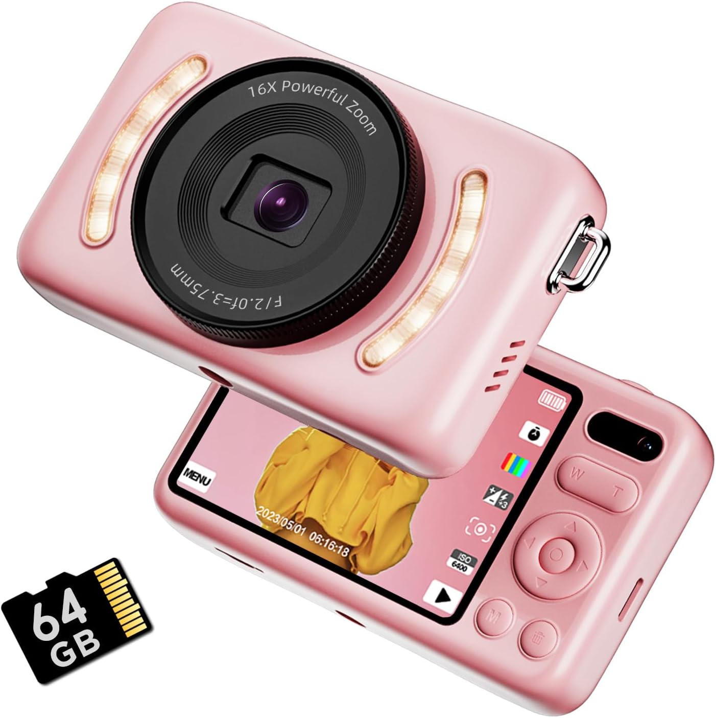 Vaktare Gud 2026 Cameras,64MP 64GB Card,16X Zoom,2.8" New Digital Digital Camera with Memory Real HD Screen,Anti