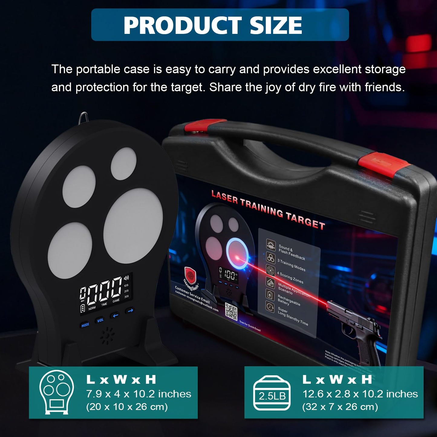 Laser Training Target M-Target - Four-Zone Dry-Fire Training System for Indoor Shooting Practice, with Three Modes, History Record & Portable Case