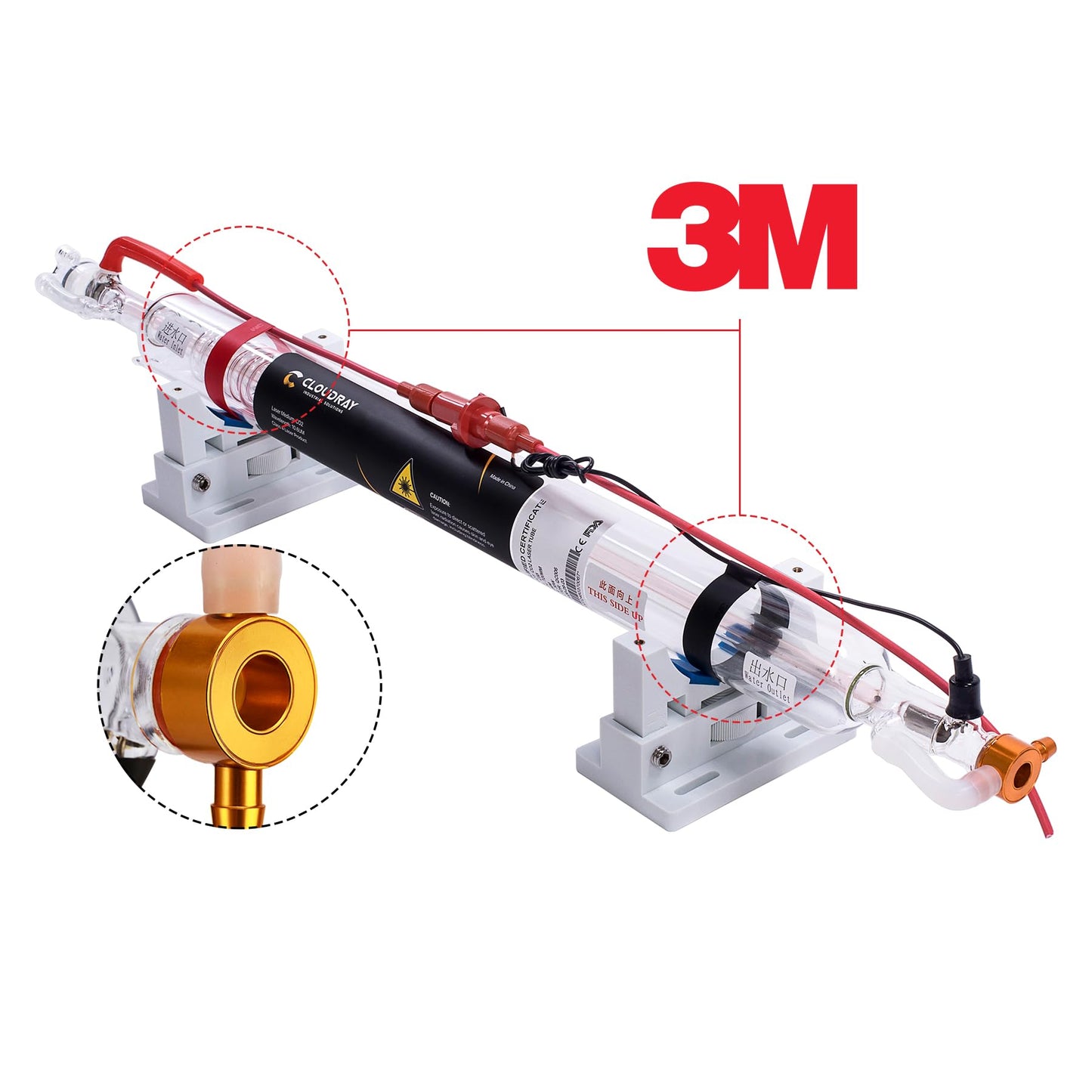 Cloudray 70W Laser Tube 1250mm Dia.55mm for CO2 Cutter Machine & Engraver, Cable Preconnected with Coating,60 Watt CO2 Laser Tube With Metal Head（CR70 60-80W)