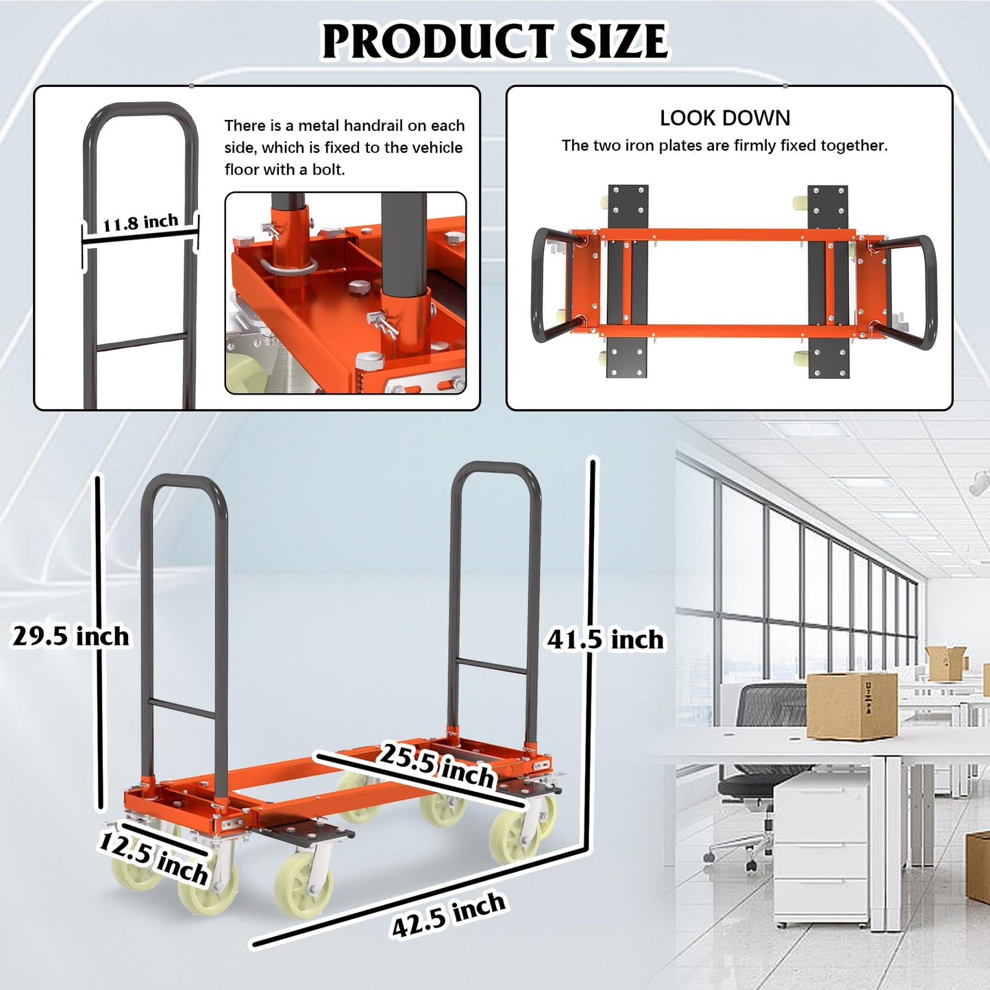 Heavy Duty Furniture Moving Dolly Cart, 1322 LBS High Capacity 8-Wheel Extendable Hand Truck, 42.5-94.5 Inch Adjustable Industrial Platform Cart with 6M Strap for Warehouse Large Appliance Bulk Goods