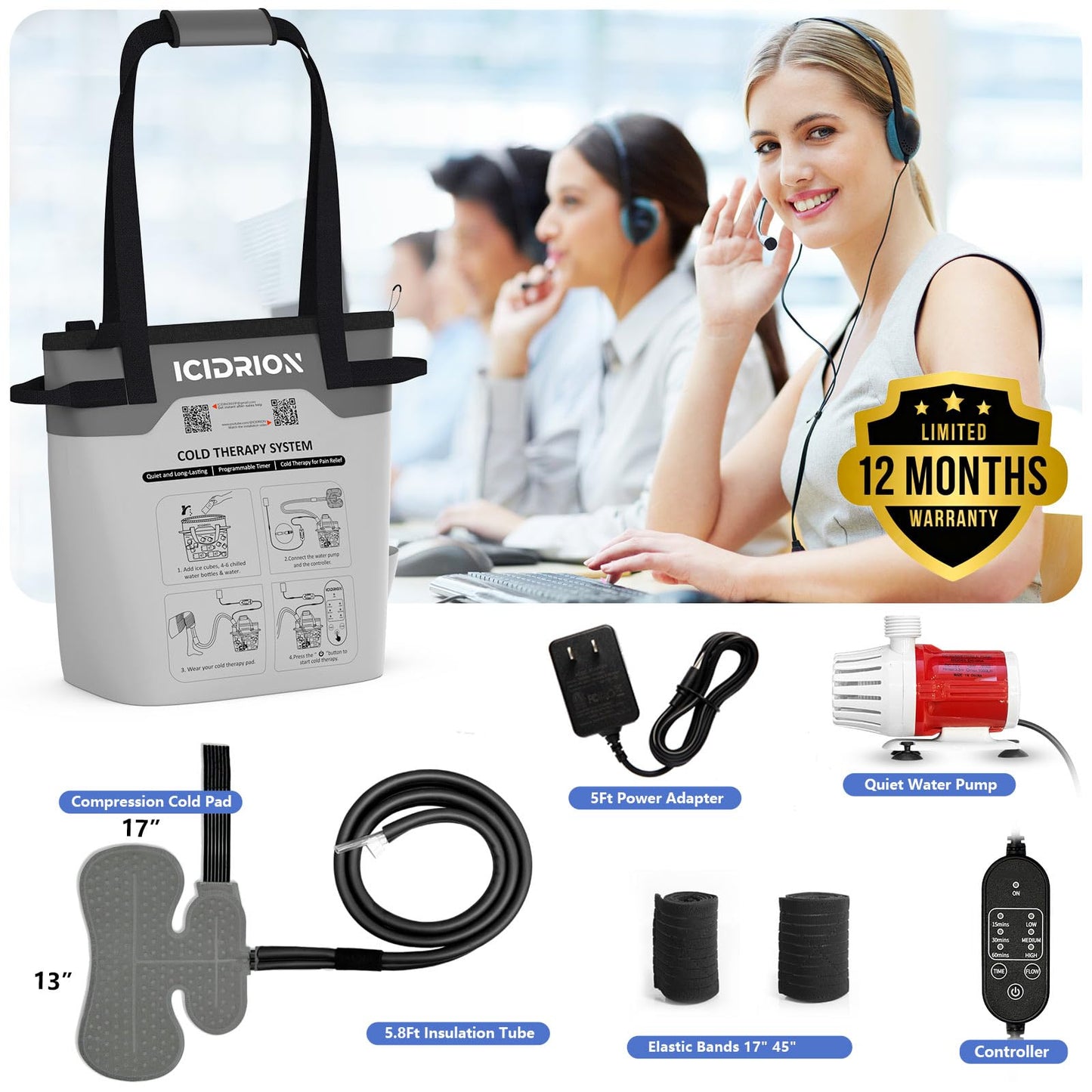 Cold Therapy Machine, Programmable Ice Machine for Shoulder After Surgery, Portable Shoulder Replacement Recovery System, Cryotherapy Pain Relief w/Compression Pad