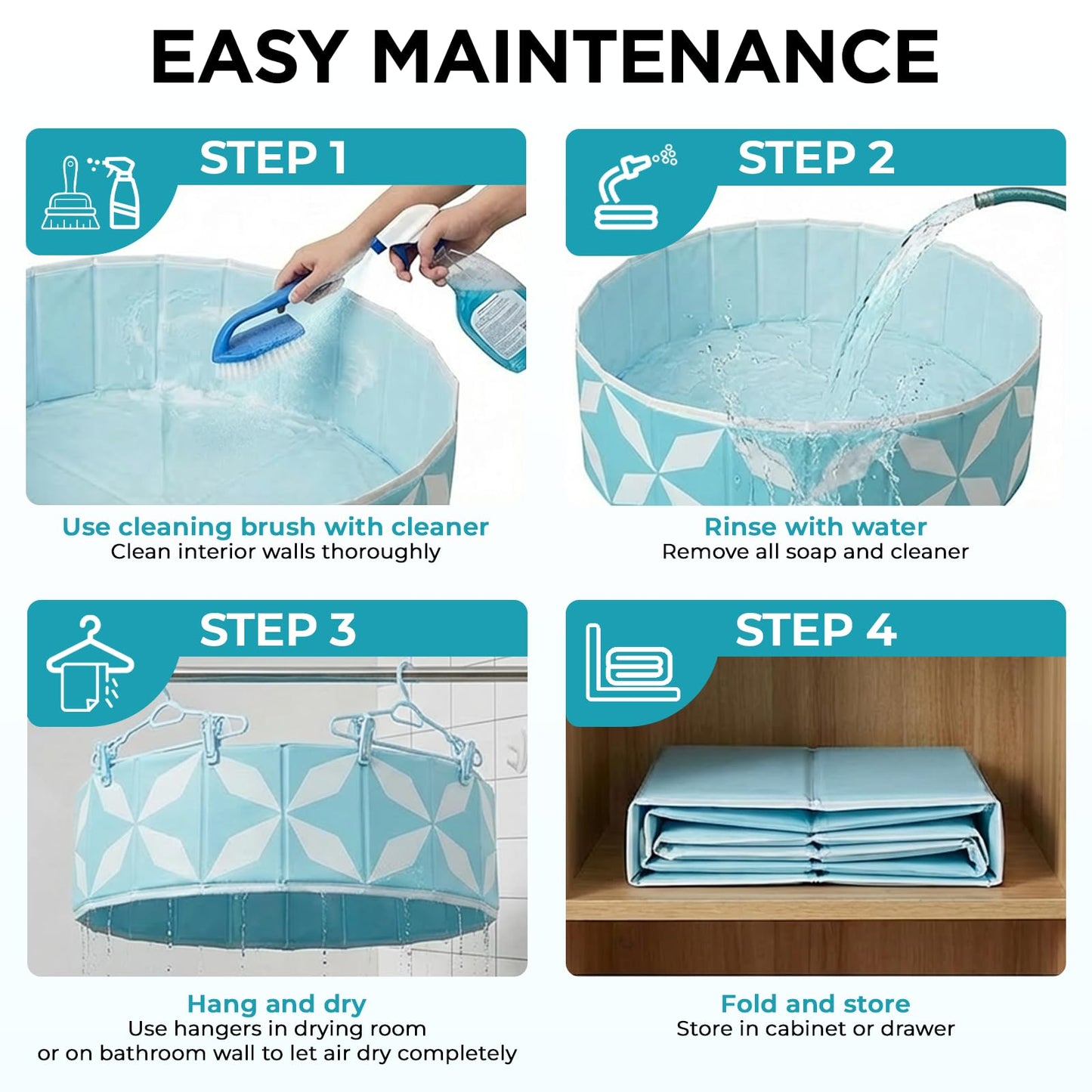 furrybaby Dog Pool for Large Dogs, Foldable Hard Plastic Pet Swimming Pool, Heavy Duty 0.5mm PVC with Non-Slip Bottom, Portable Kiddie Pool for Dogs, Pet Bath Tub for Backyard Summer, BL 63“