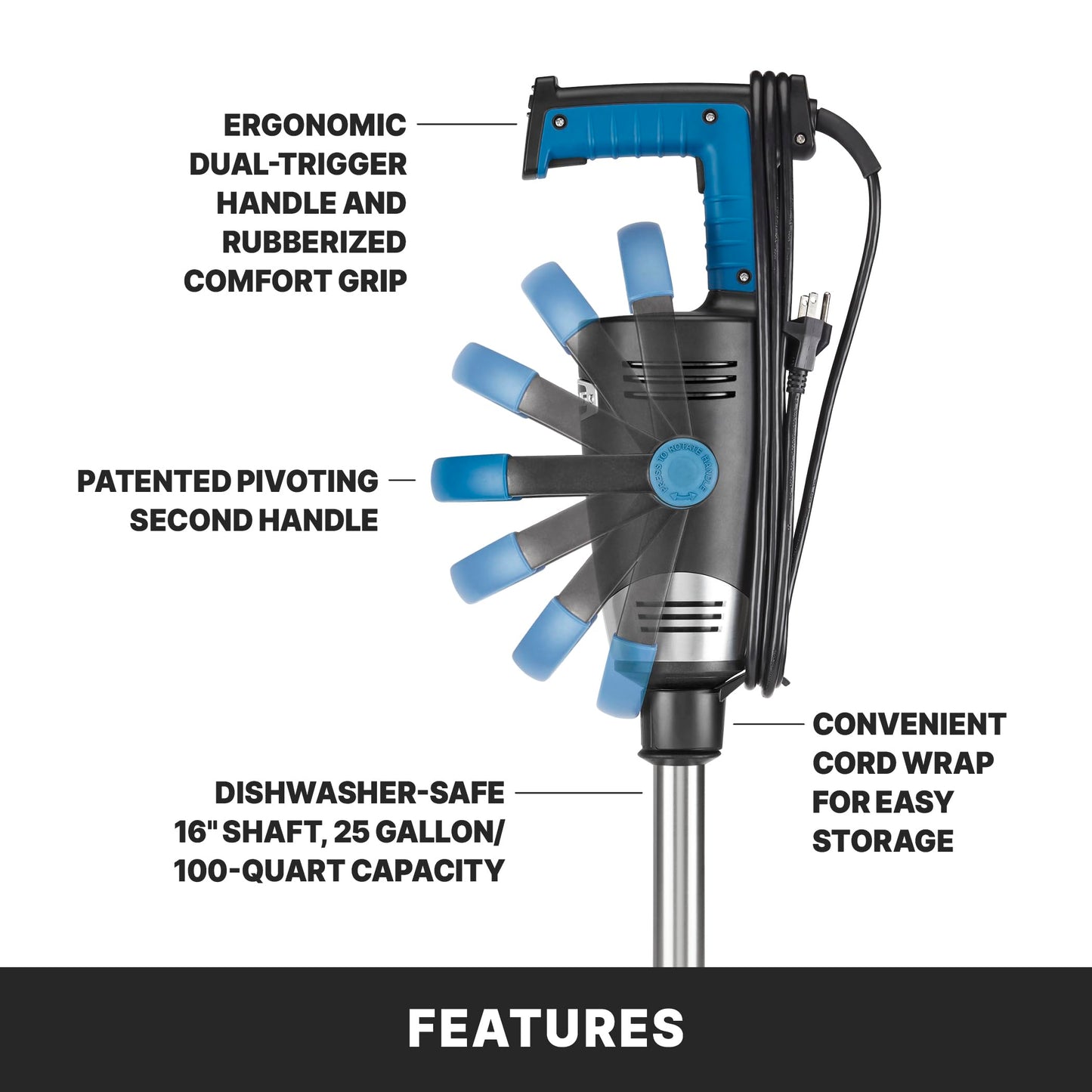 Waring Commercial EvolutionX Immersion Blender, 1.5 Horsepower Motor, 16" Stainless Steel Shaft, Variable Speed, 25-Gallon Capacity, for Professional Hand Blender for Kitchens & Catering, WSB600X