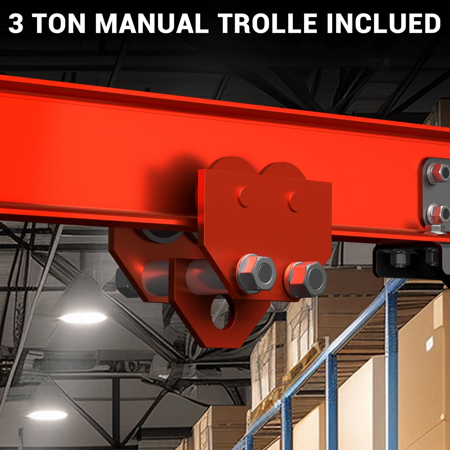 Dkenicor 3 Ton 6600Lb Gantry Crane, 9.06FT Maximum Width, 8.53-12.47ft Adjustable Height, Portable Shop Lift Hoist with 3 Ton Manual Trolley, Red