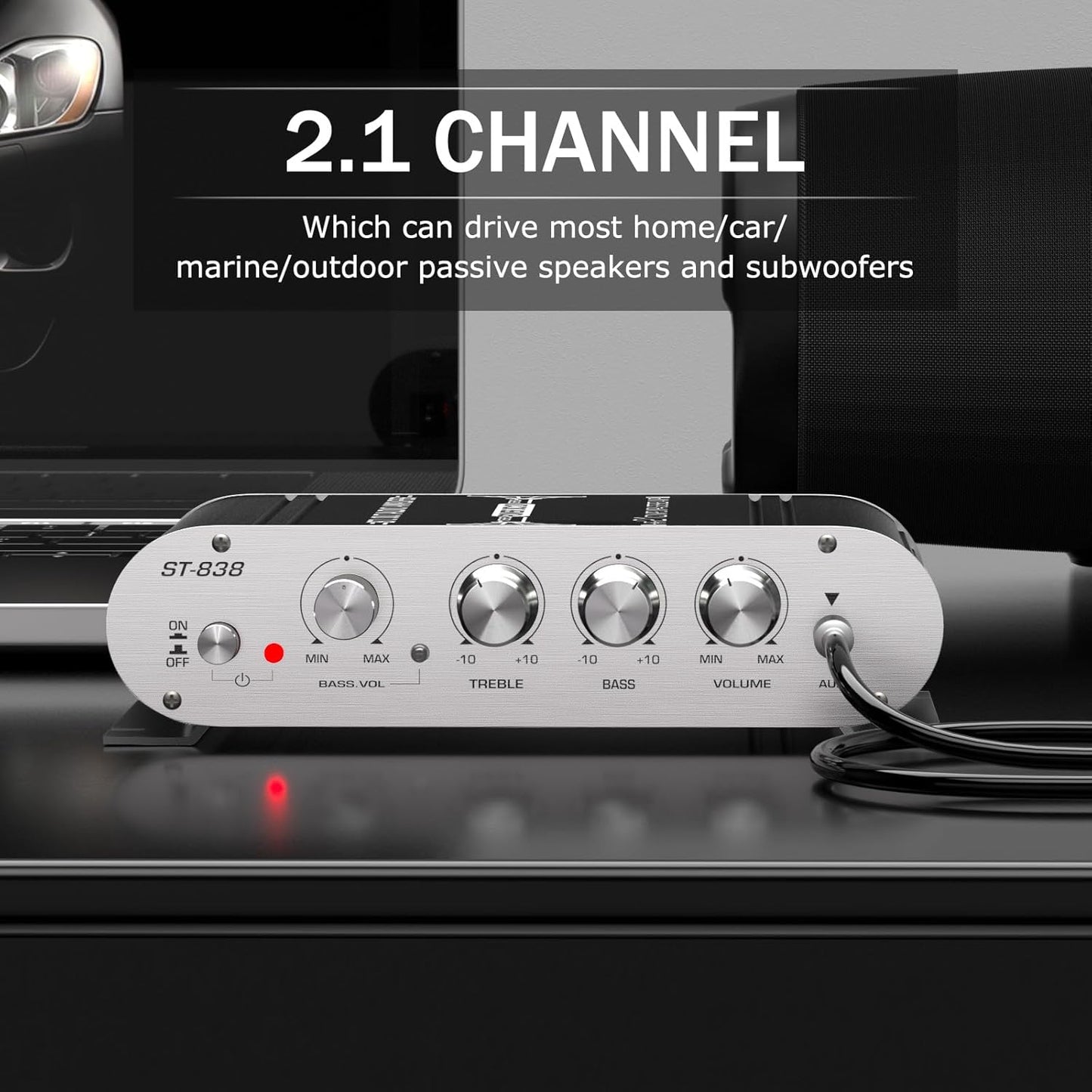 Facmogu ST-838 2.1 20Wx2+40W 80W Channel HiFi Stereo Subwoofer Amplifier, RMS Mini Digital Audio Power Amplifier