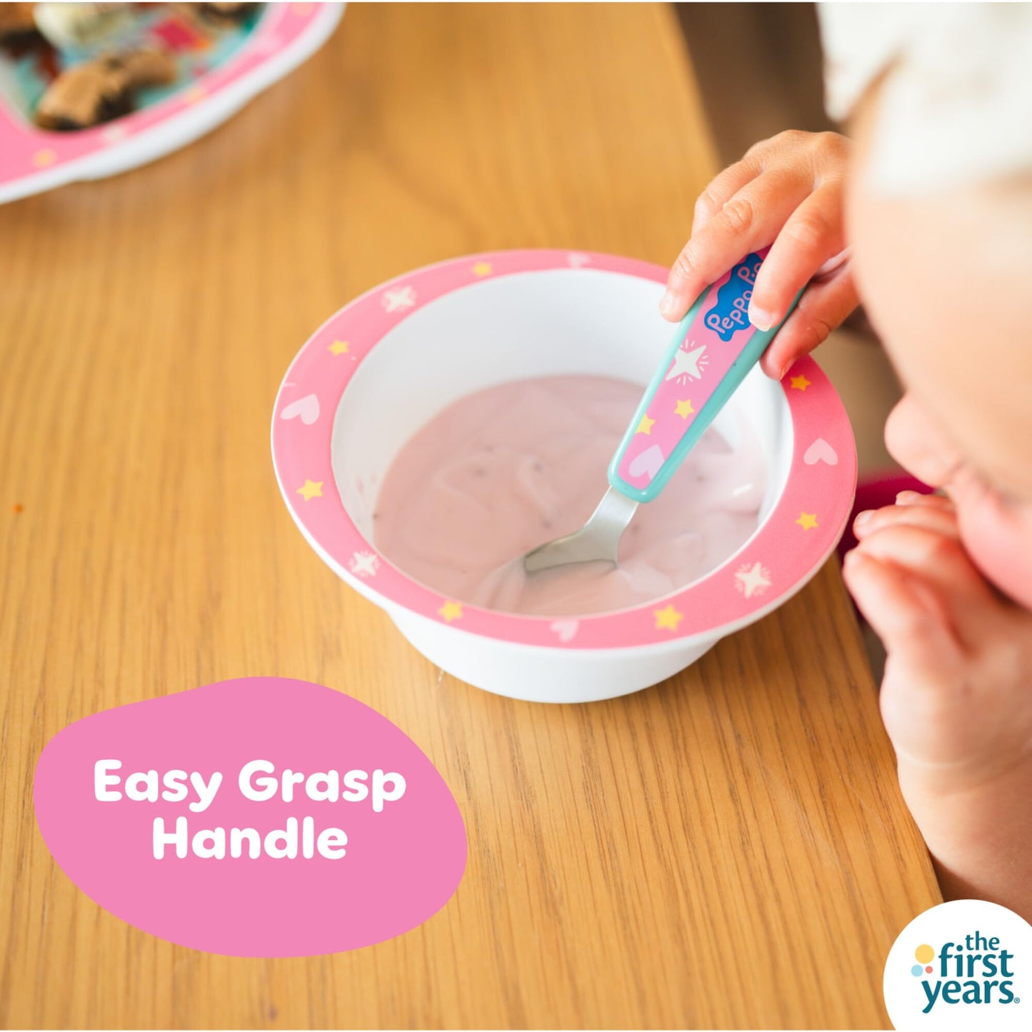 The First Years Peppa Pig Toddler Dinnerware Set - Includes Plate, Divided Bowl, and Utensils - Dishwasher Safe Feeding Supplies Made without BPA - 4 Count